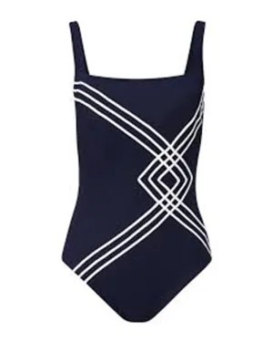 19SI172 Navy Swimsuit with White Stripe Design