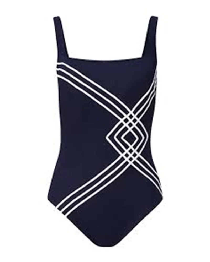 19SI172 Navy Swimsuit with White Stripe Design