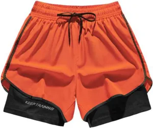 2 in 1 Gym Shorts Men Lightweight Mesh Quick Dry Basketball Shorts Performance Athletic Shorts with Compression Liner