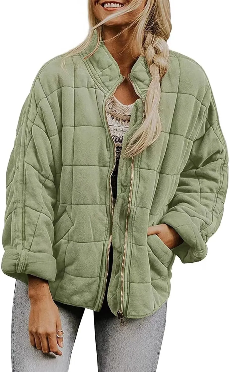 2024 Vintage Thick Solid Zip Down Coat for Womens Long Sleeve Pockets Overcoat Warm Fitted Soft Jacket Winter Clothes