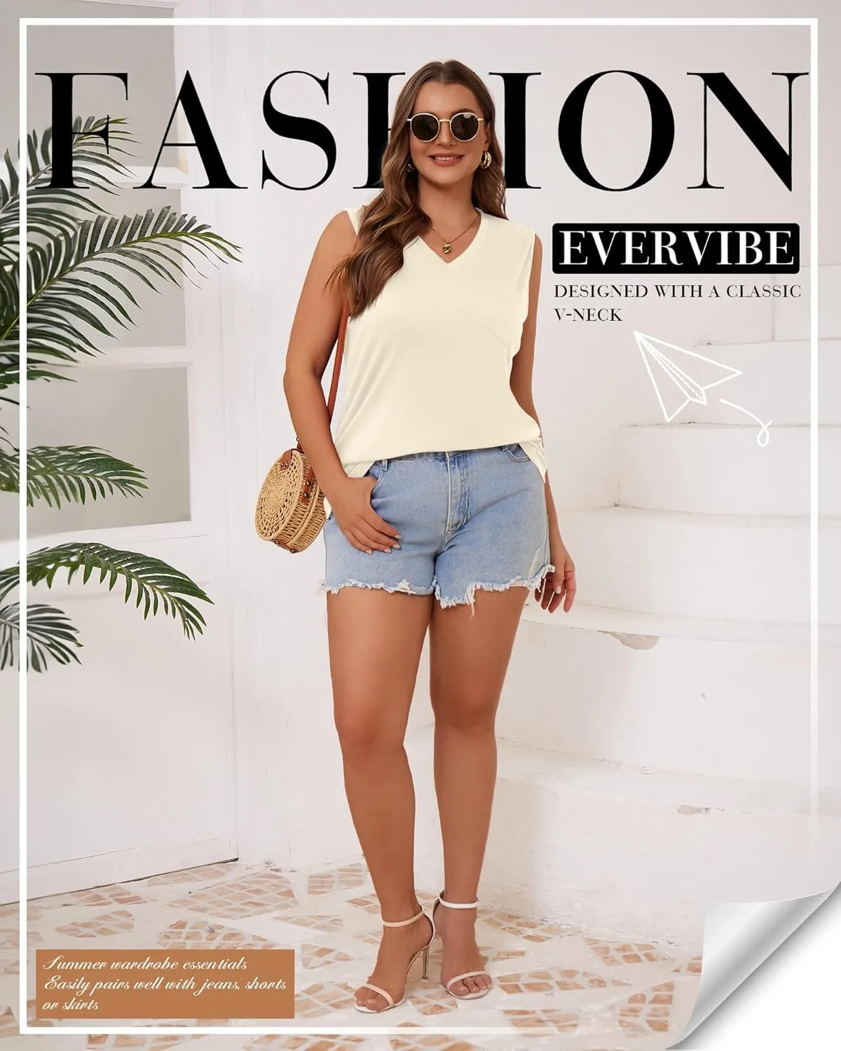 3 Pack Women's Plus Size Tank Tops Casual Summer Sleeveless V Neck Loose Fit Knit Tunic Basic T-Shirts with Pocket