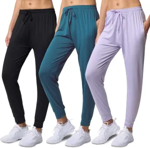 3 Pack: Women's Ultra-Soft Silky Dry Fit Lounge Joggers Lightweight Dry-Fit Pants with Pockets (Available in Plus)
