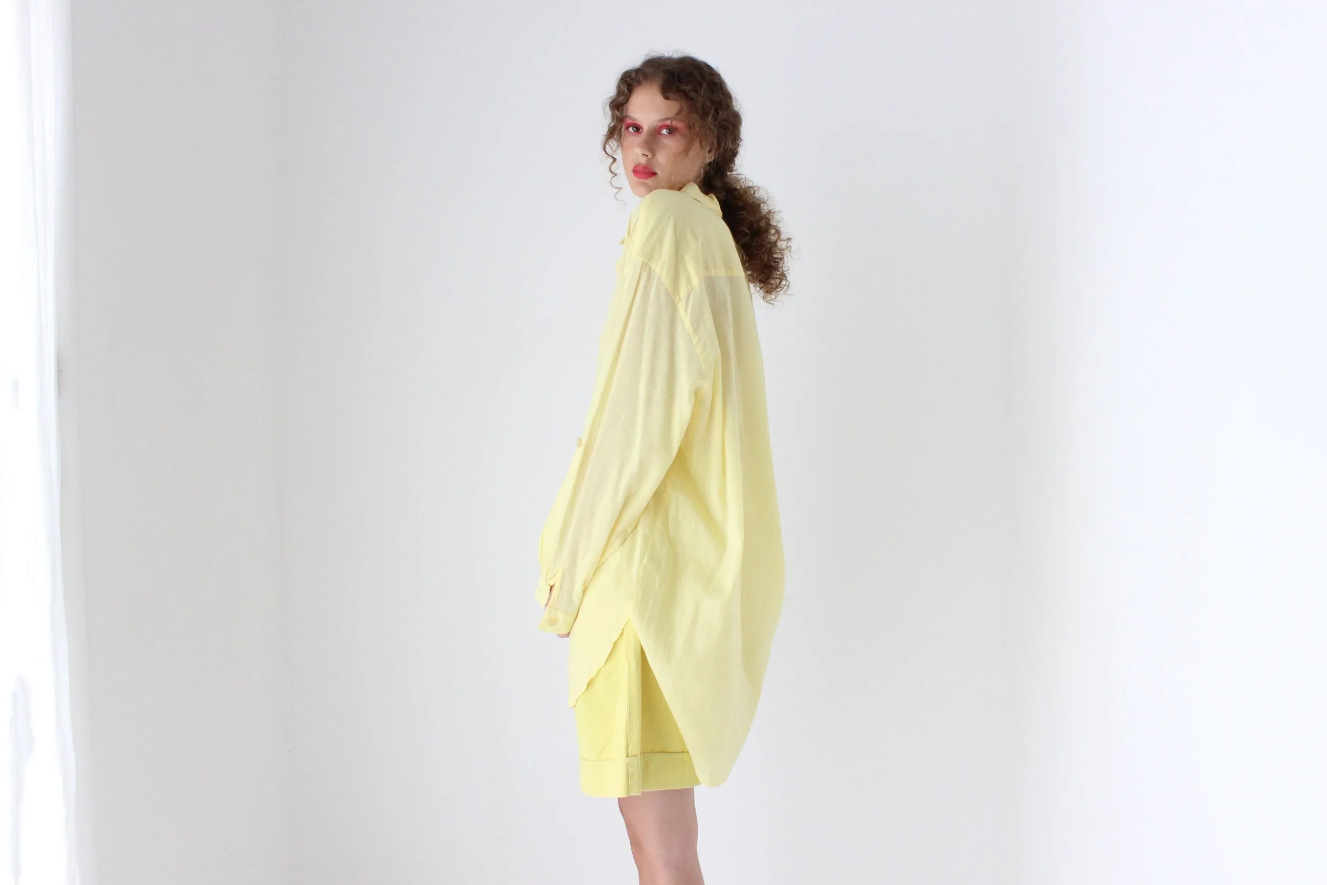 80s European Lemon Yellow Cotton Knee Length Shorts