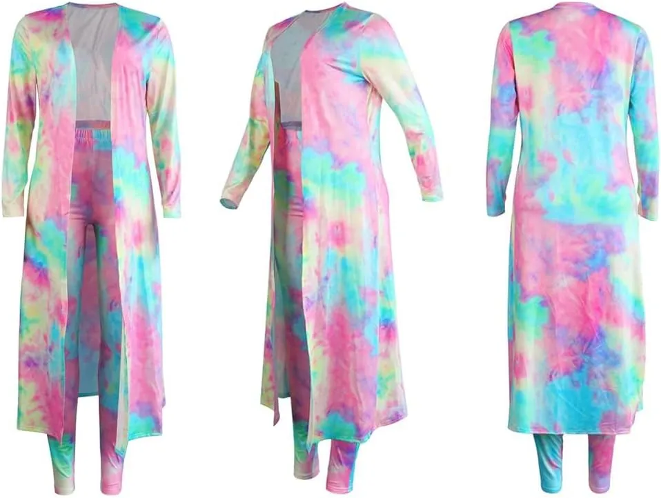 A ADILACA Womens 2 Piece Outfits Floral Print Open Front Cardigan and Pants Set (8 Color, S-4XL)