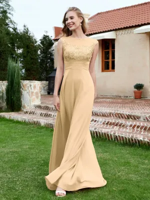 A-Line Chiffon Dress with Illusion Neckline Champagne Plus Size