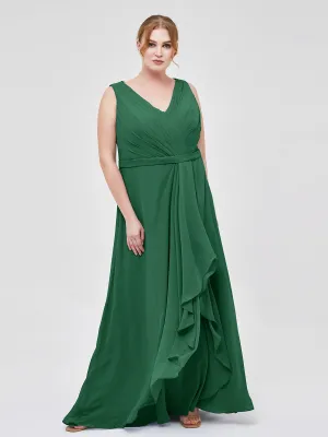 A-line Chiffon Open Back Dress With V-Neck Dark Green