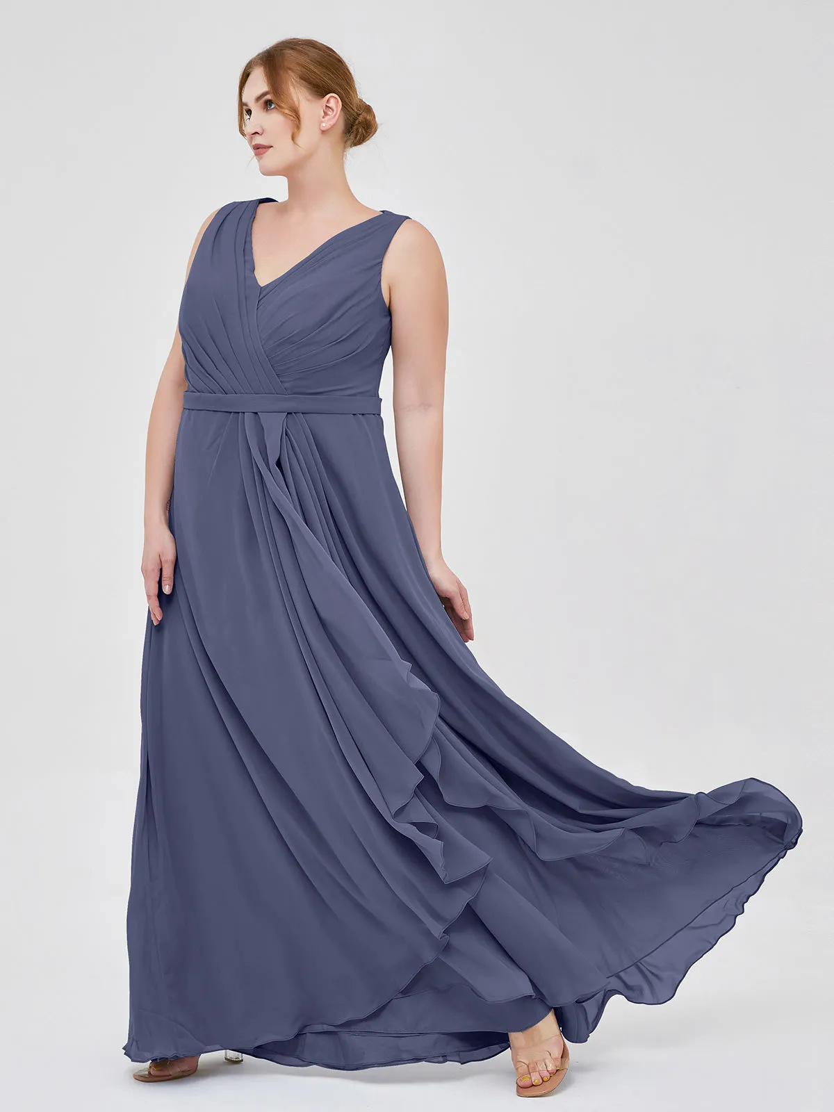 A-line Chiffon Open Back Dress With V-Neck Stormy Plus Size