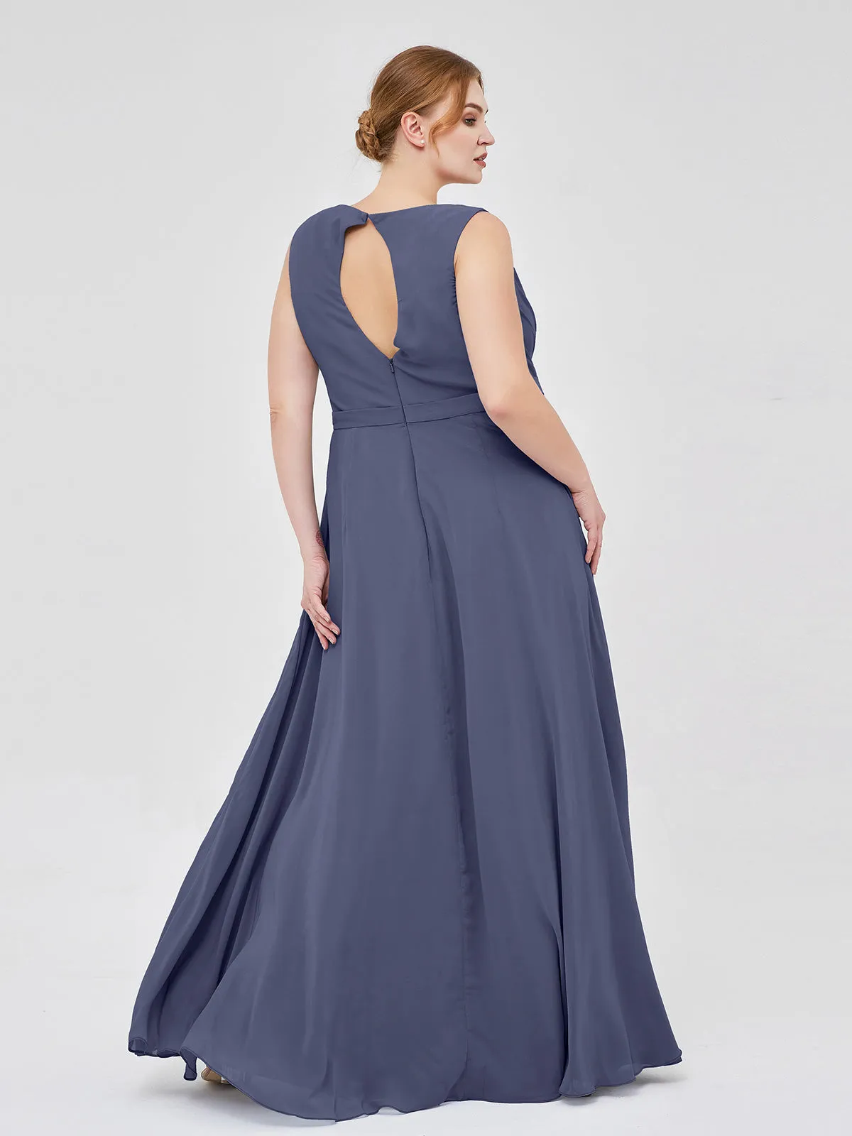 A-line Chiffon Open Back Dress With V-Neck Stormy Plus Size