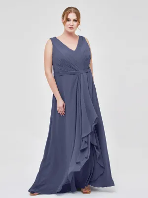 A-line Chiffon Open Back Dress With V-Neck Stormy Plus Size