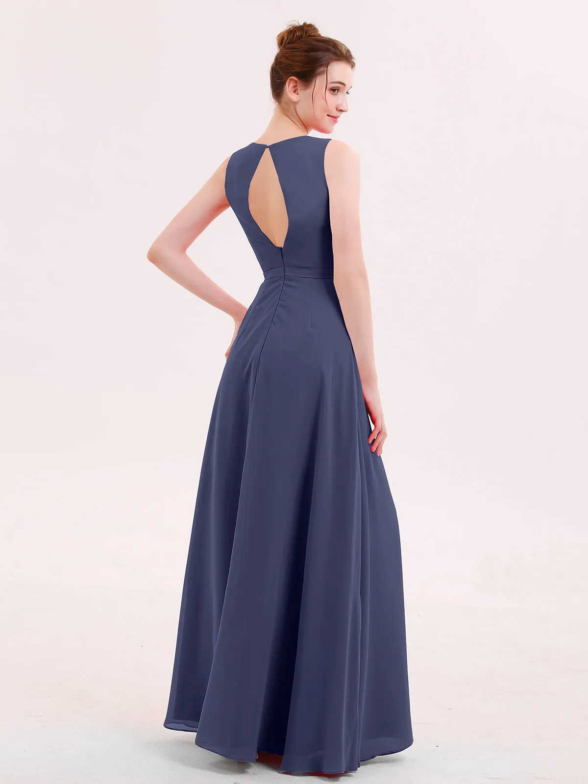 A-line Chiffon Open Back Dress With V-Neck Stormy