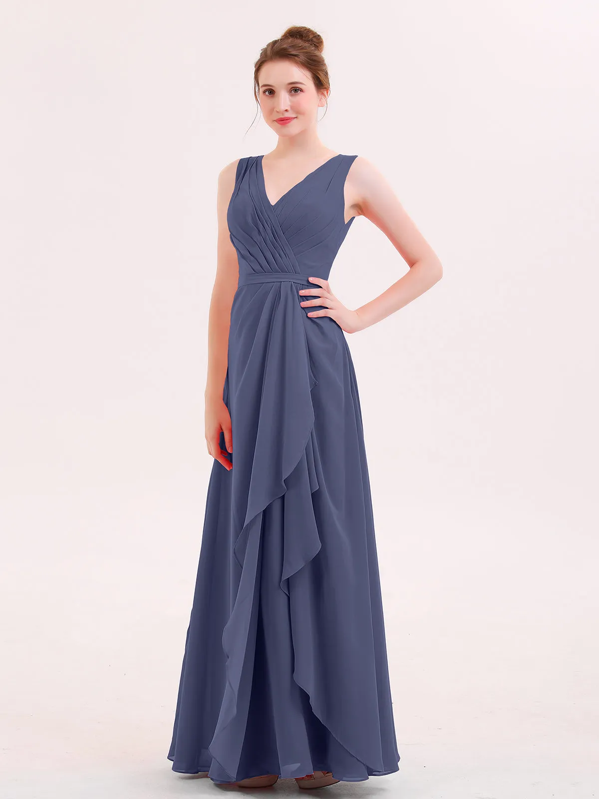 A-line Chiffon Open Back Dress With V-Neck Stormy