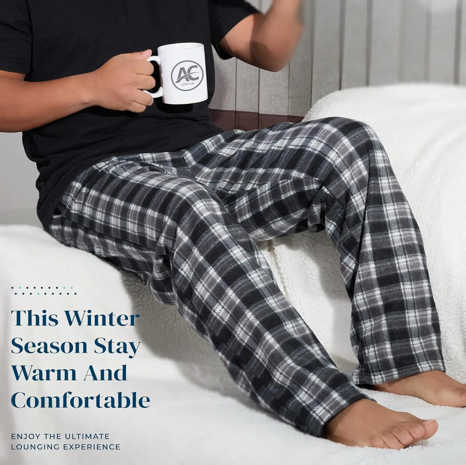 Active Club Mens Fleece Pajama Pants - Plaid Mens Pajama Bottoms - Mens Lounge Pants with Pockets (S - 3X)