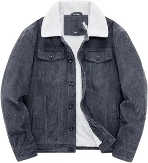 Adhdyuud Male Cotton Padded Warm Jackets Loose Corduroy Short Parka Coat Casual Solid Zip Windbreaker Gray XXL