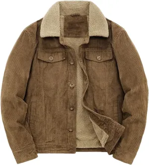Adhdyuud Male Cotton Padded Warm Jackets Loose Corduroy Short Parka Coat Casual Solid Zip Windbreaker Khaki 4XL