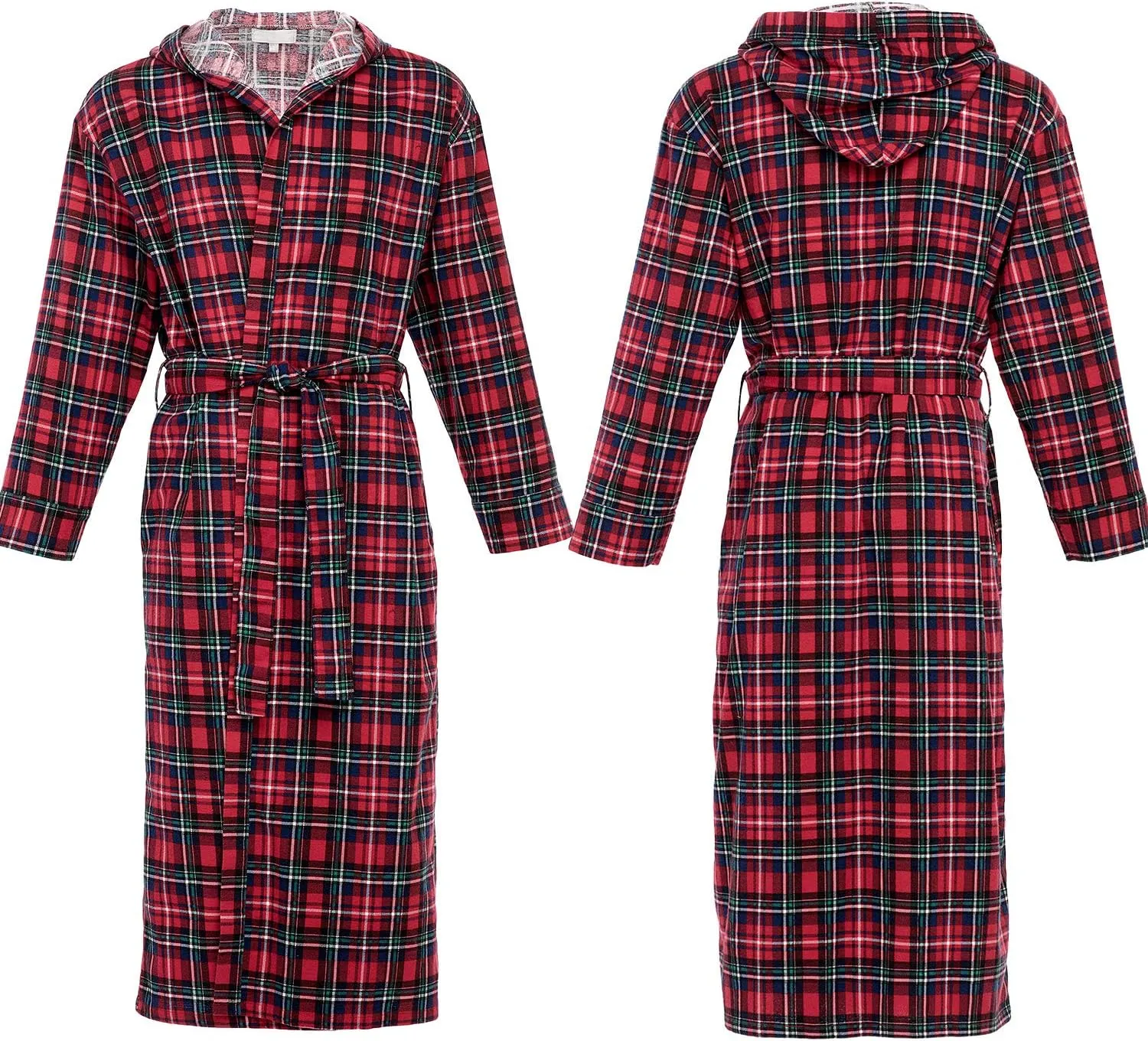 Alexander Del Rossa Men's Hooded Flannel Robe, Soft Cotton