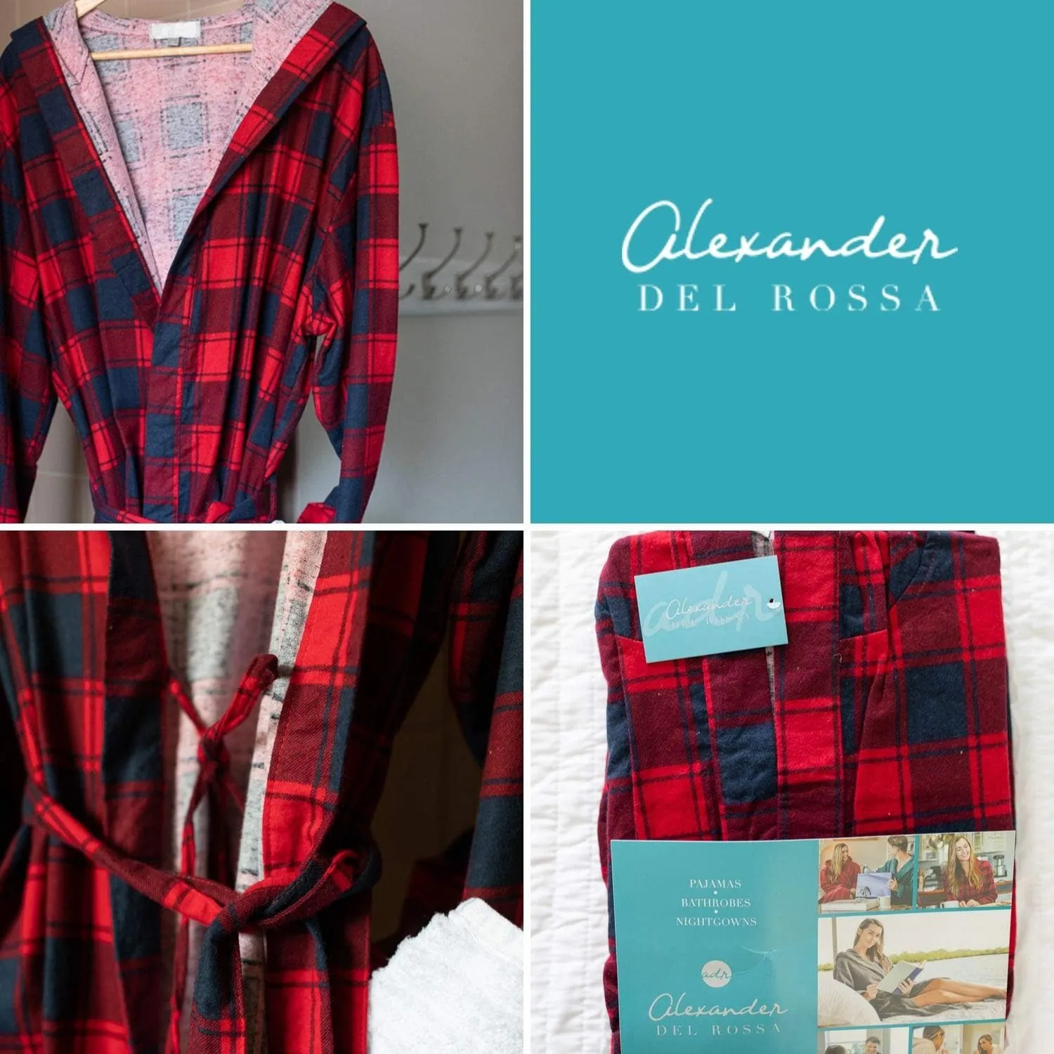 Alexander Del Rossa Men's Hooded Flannel Robe, Soft Cotton
