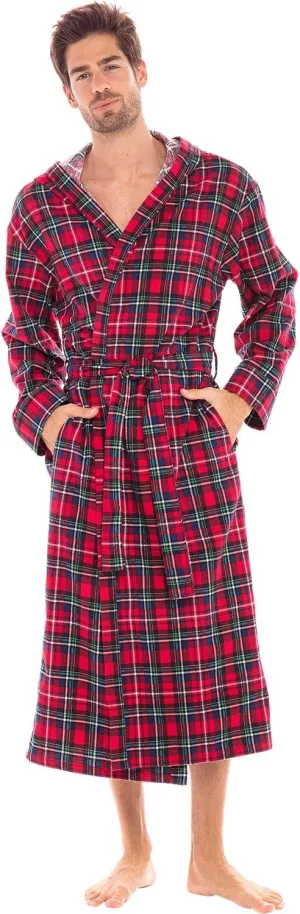 Alexander Del Rossa Men's Hooded Flannel Robe, Soft Cotton