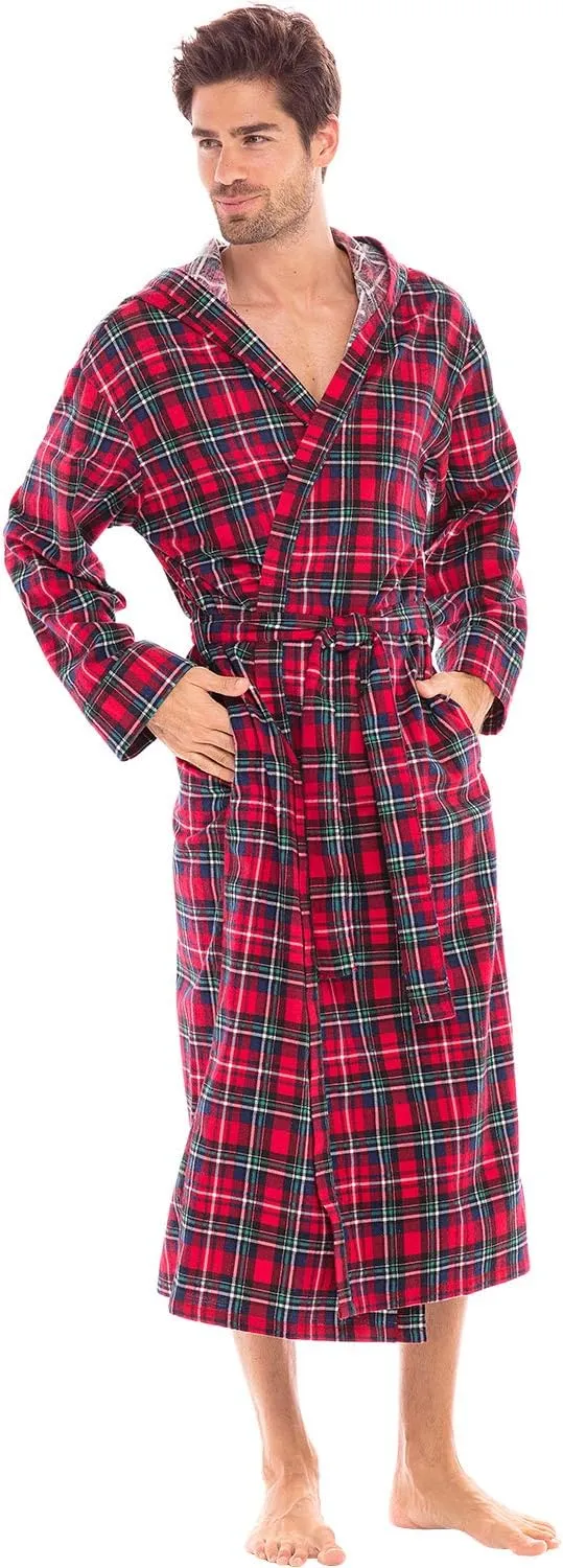 Alexander Del Rossa Men's Hooded Flannel Robe, Soft Cotton