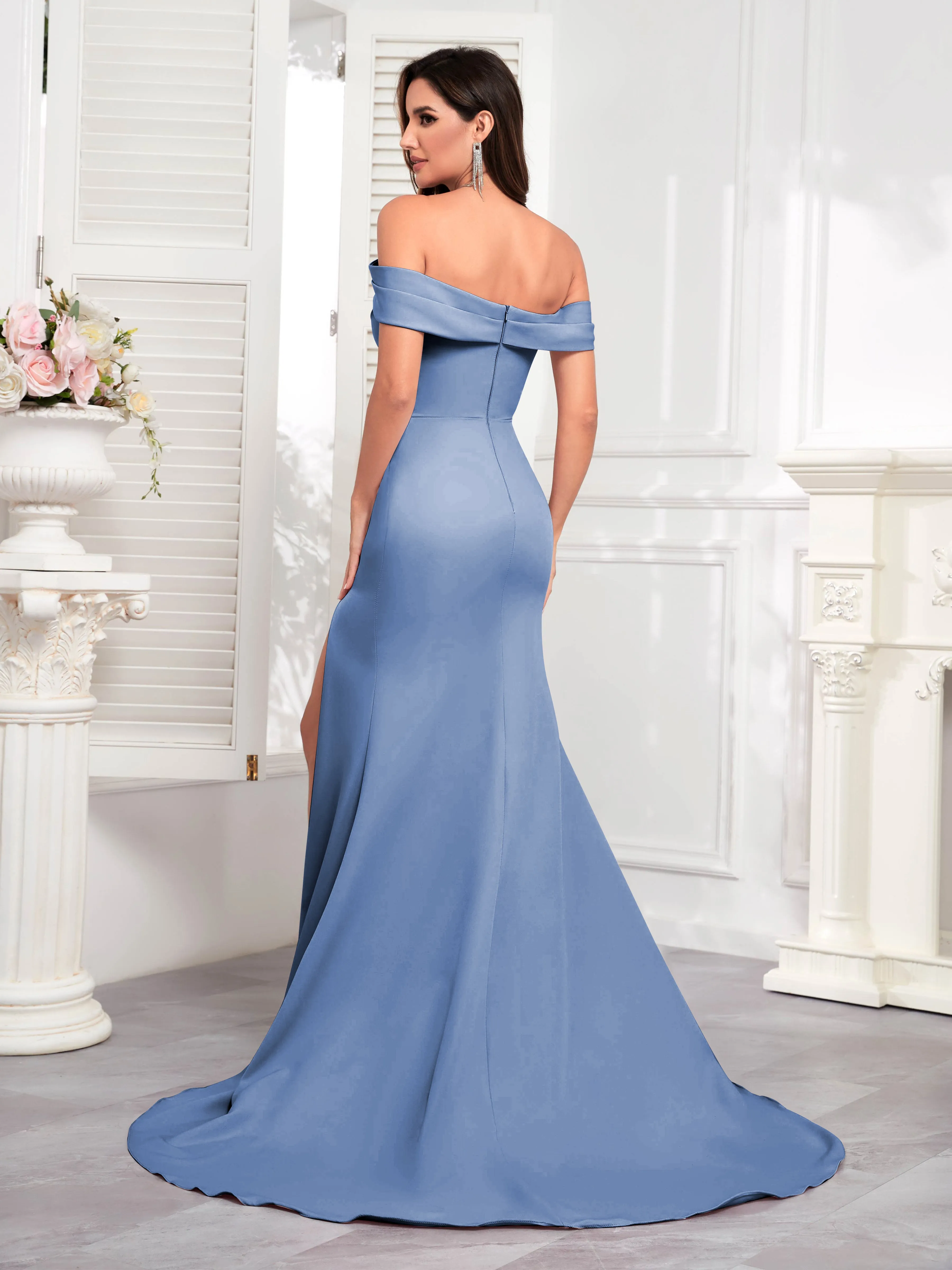 Alexandria Graceful Off the Shoulder Trumpet Train Occasion Dresses