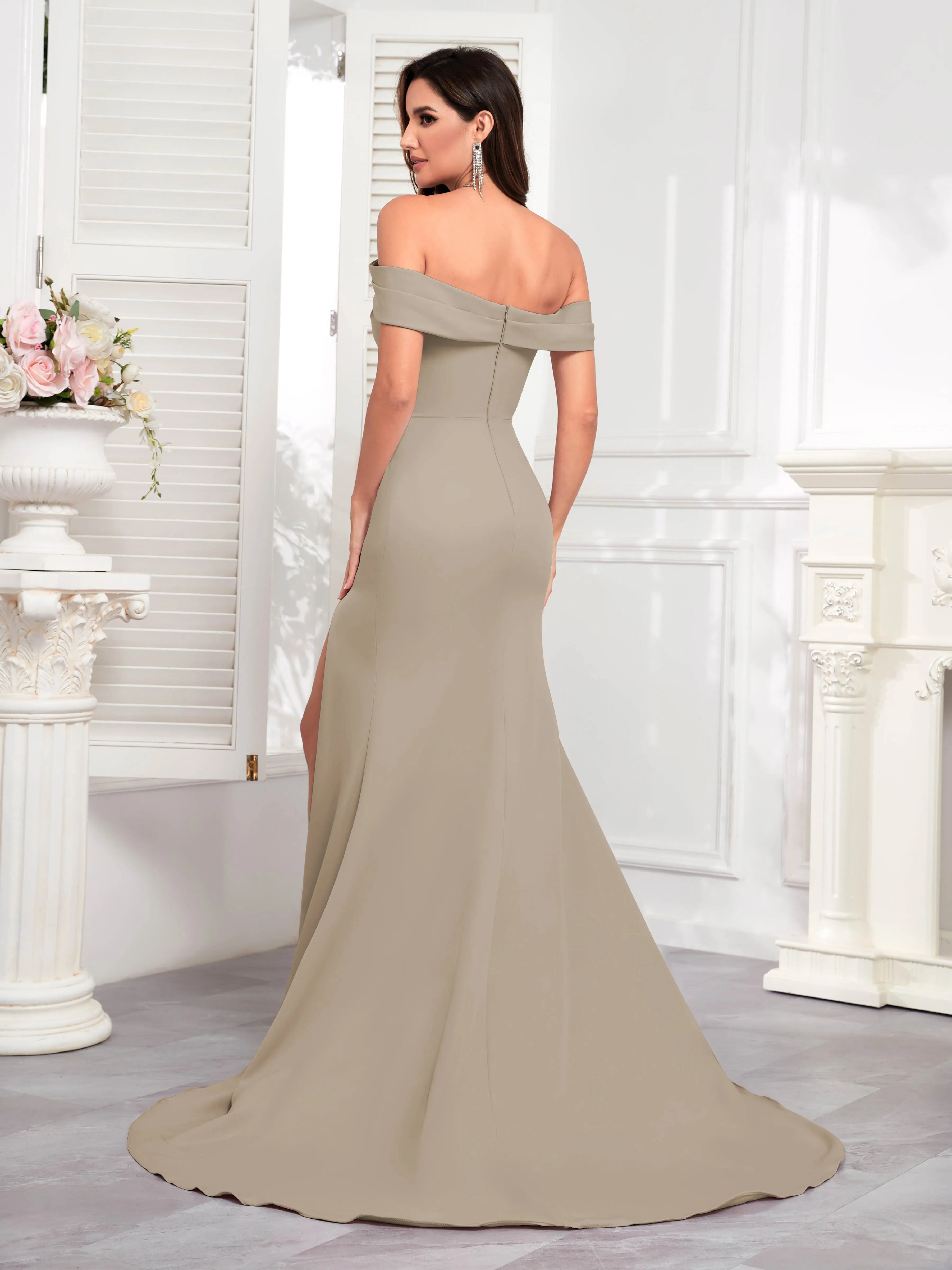 Alexandria Graceful Off the Shoulder Trumpet Train Occasion Dresses