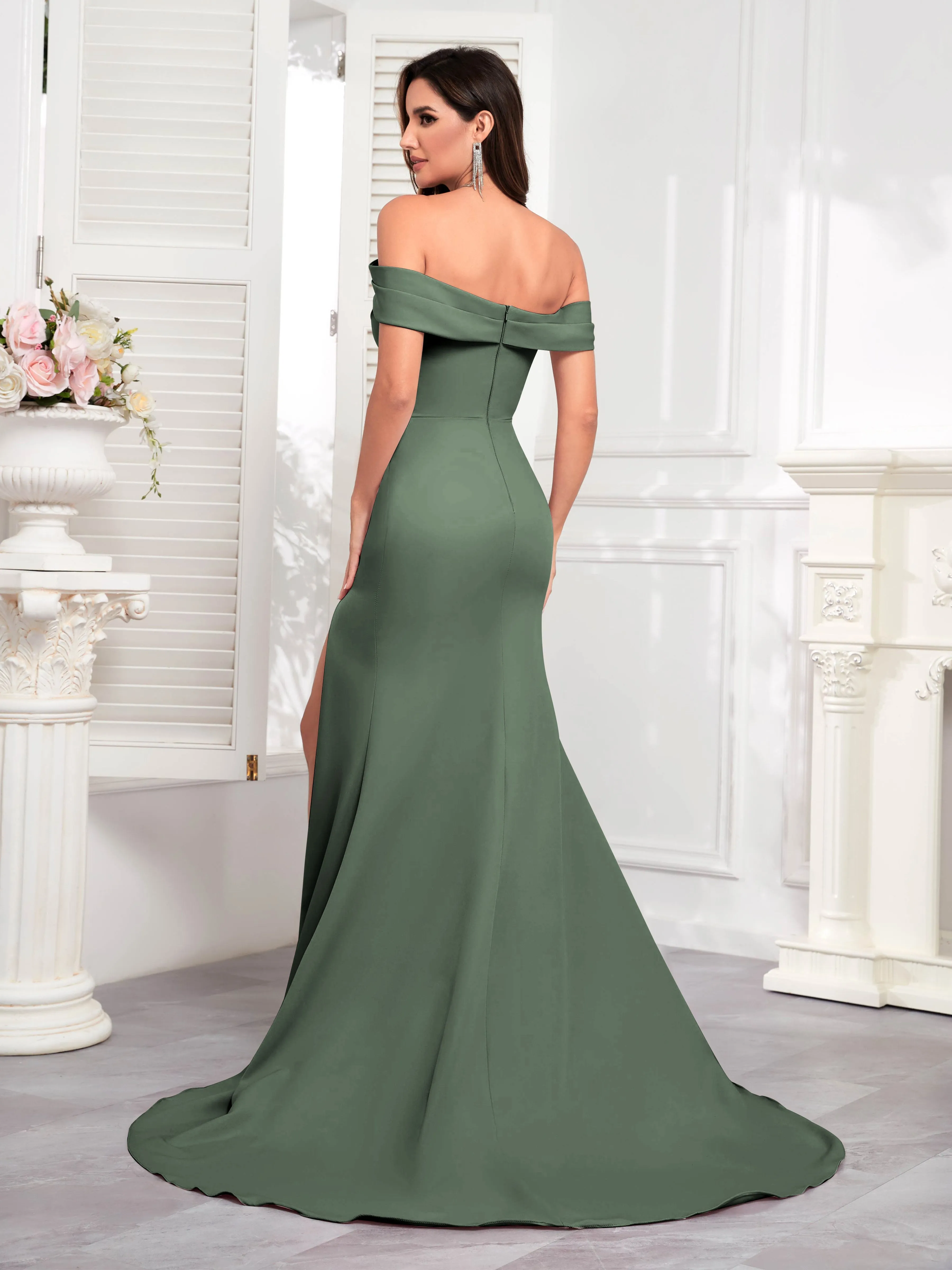 Alexandria Graceful Off the Shoulder Trumpet Train Occasion Dresses