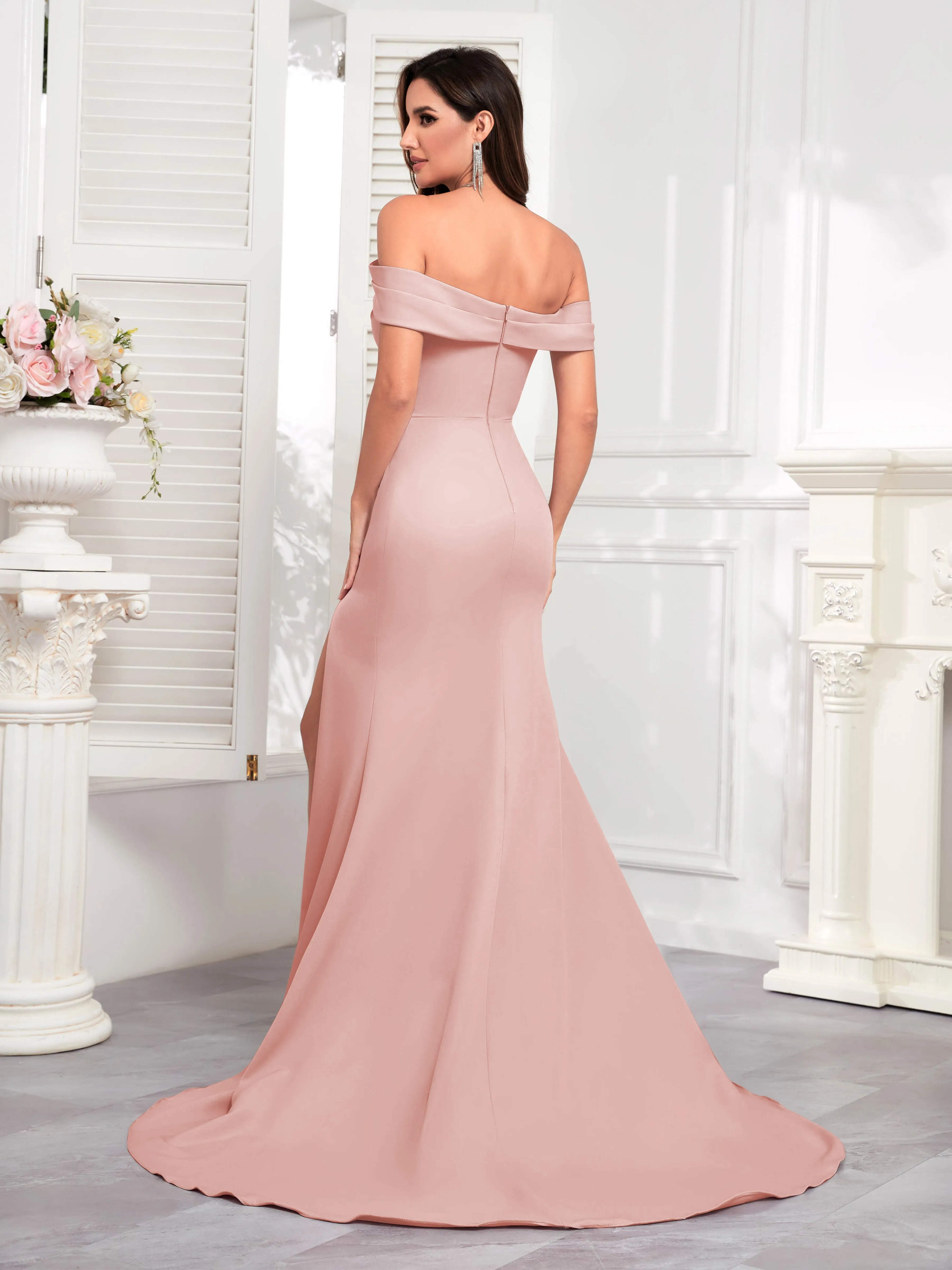 Alexandria Graceful Off the Shoulder Trumpet Train Occasion Dresses