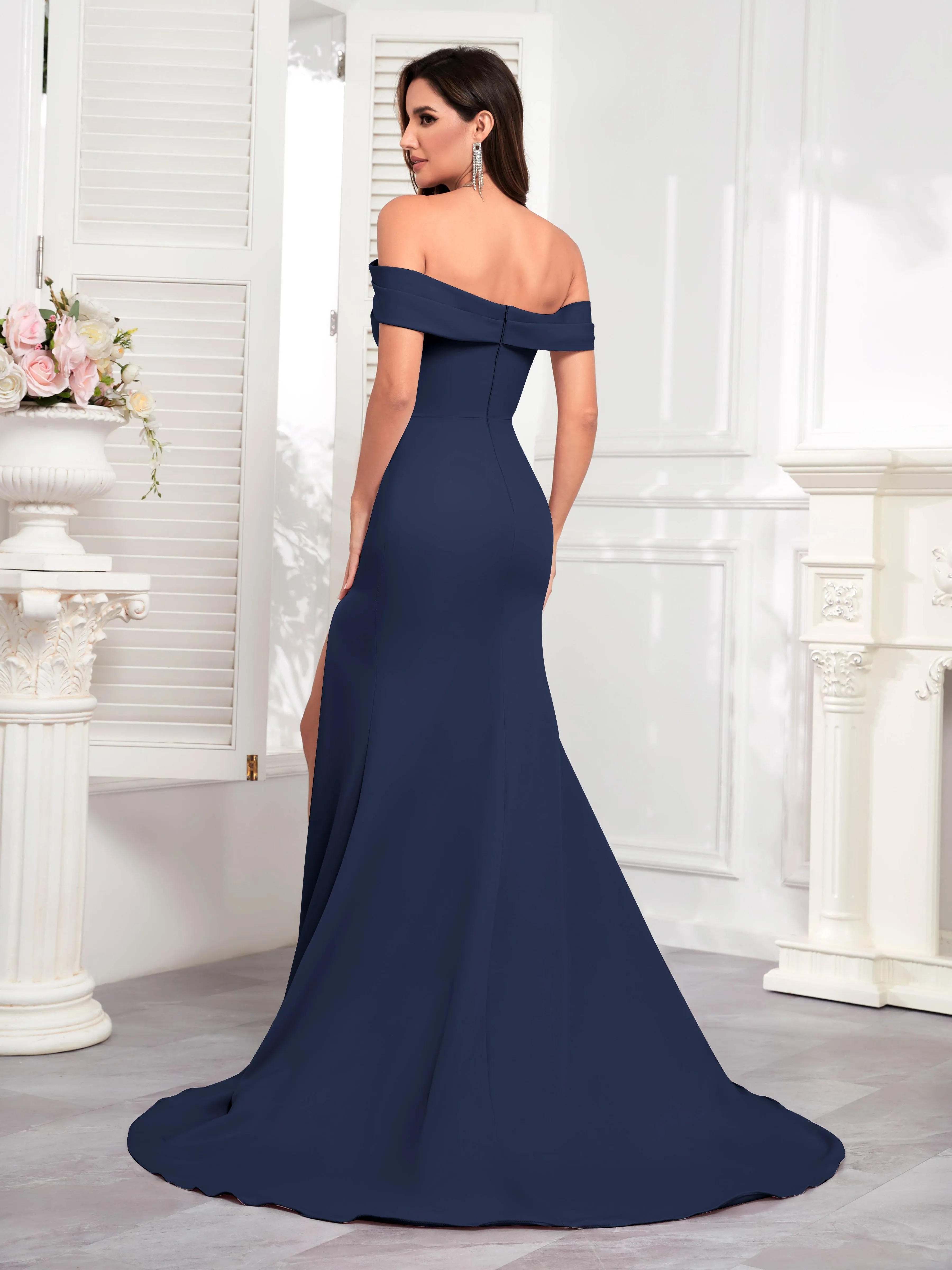 Alexandria Graceful Off the Shoulder Trumpet Train Occasion Dresses