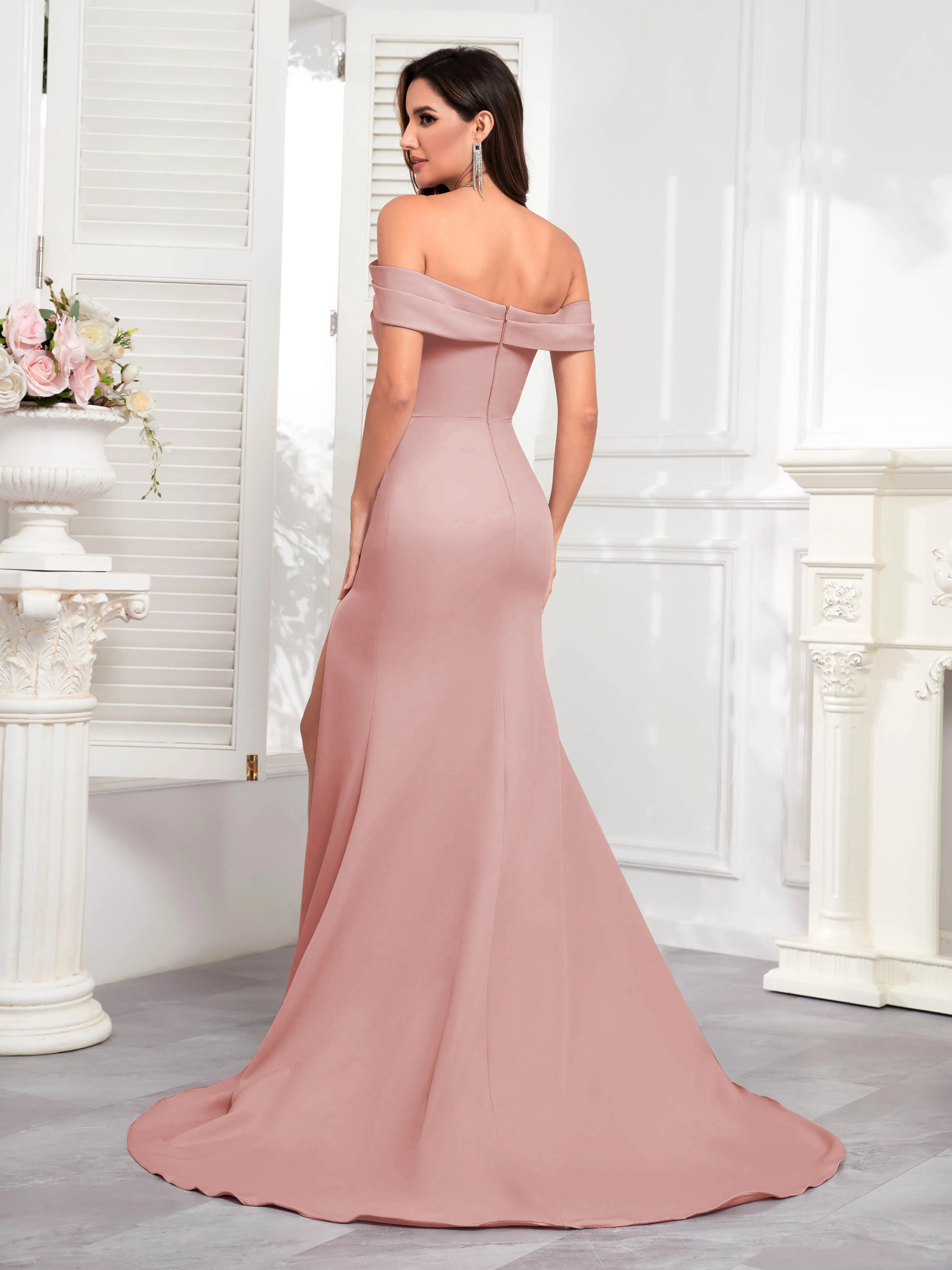 Alexandria Graceful Off the Shoulder Trumpet Train Occasion Dresses