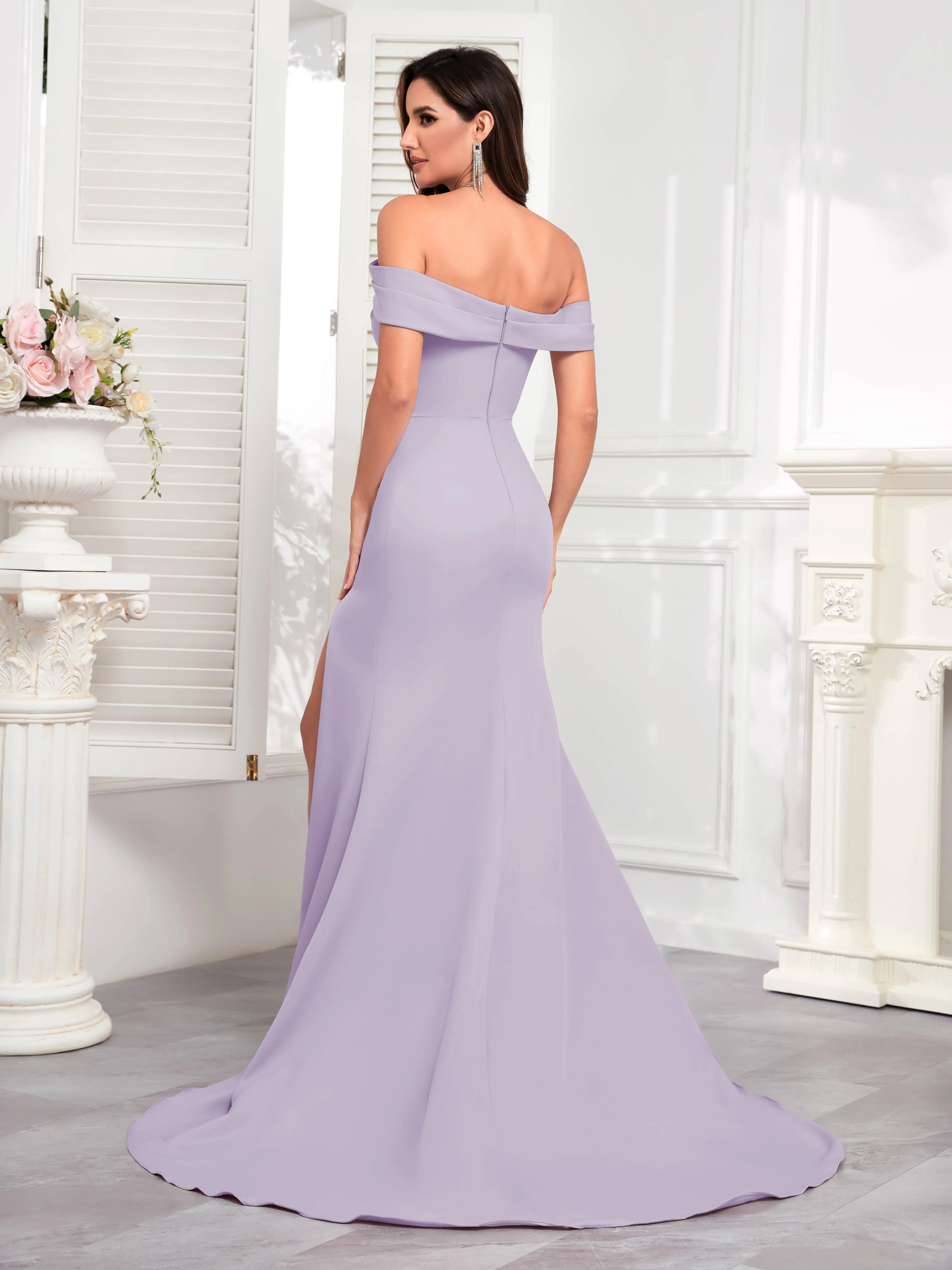 Alexandria Graceful Off the Shoulder Trumpet Train Occasion Dresses