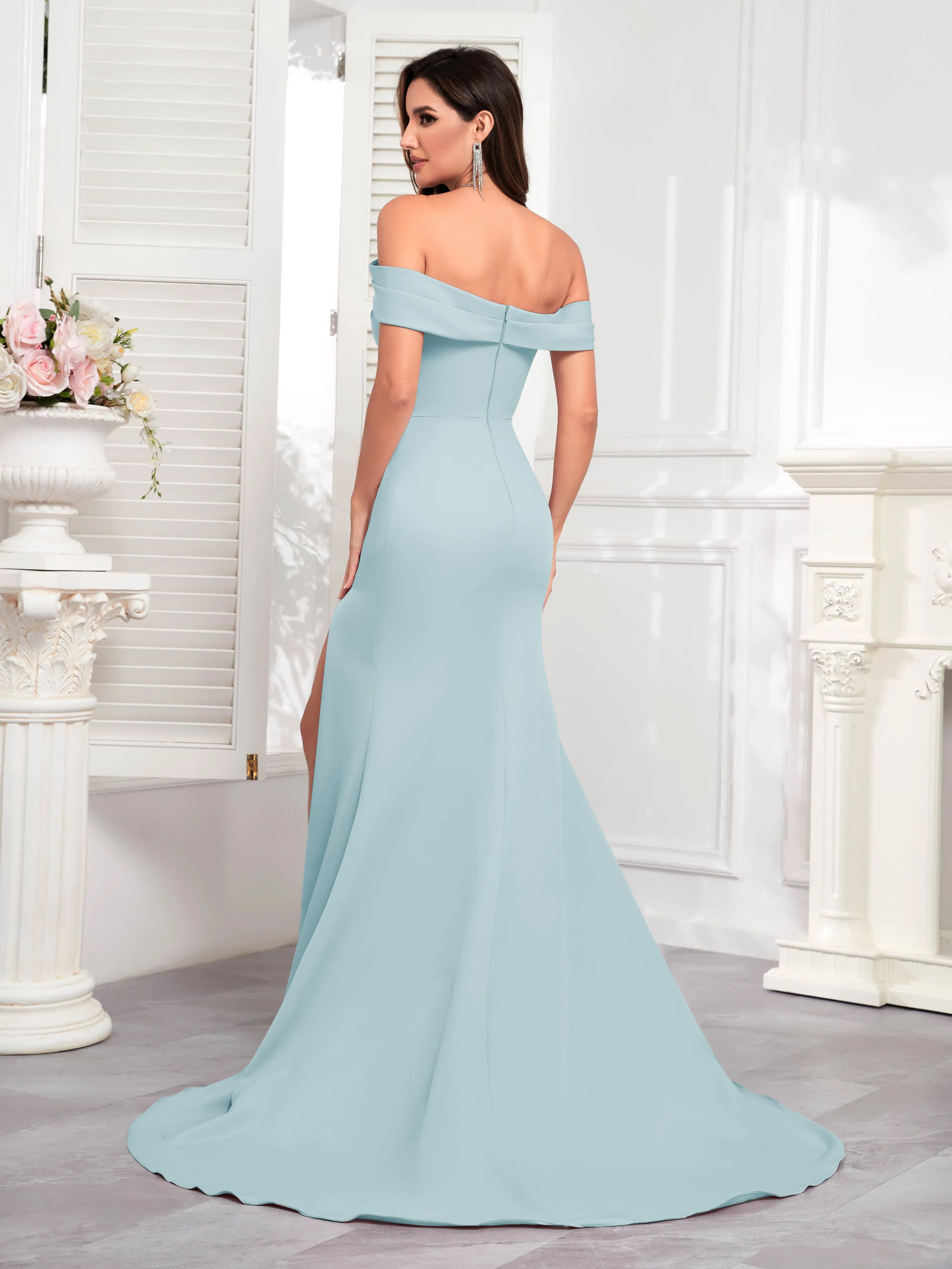Alexandria Graceful Off the Shoulder Trumpet Train Occasion Dresses