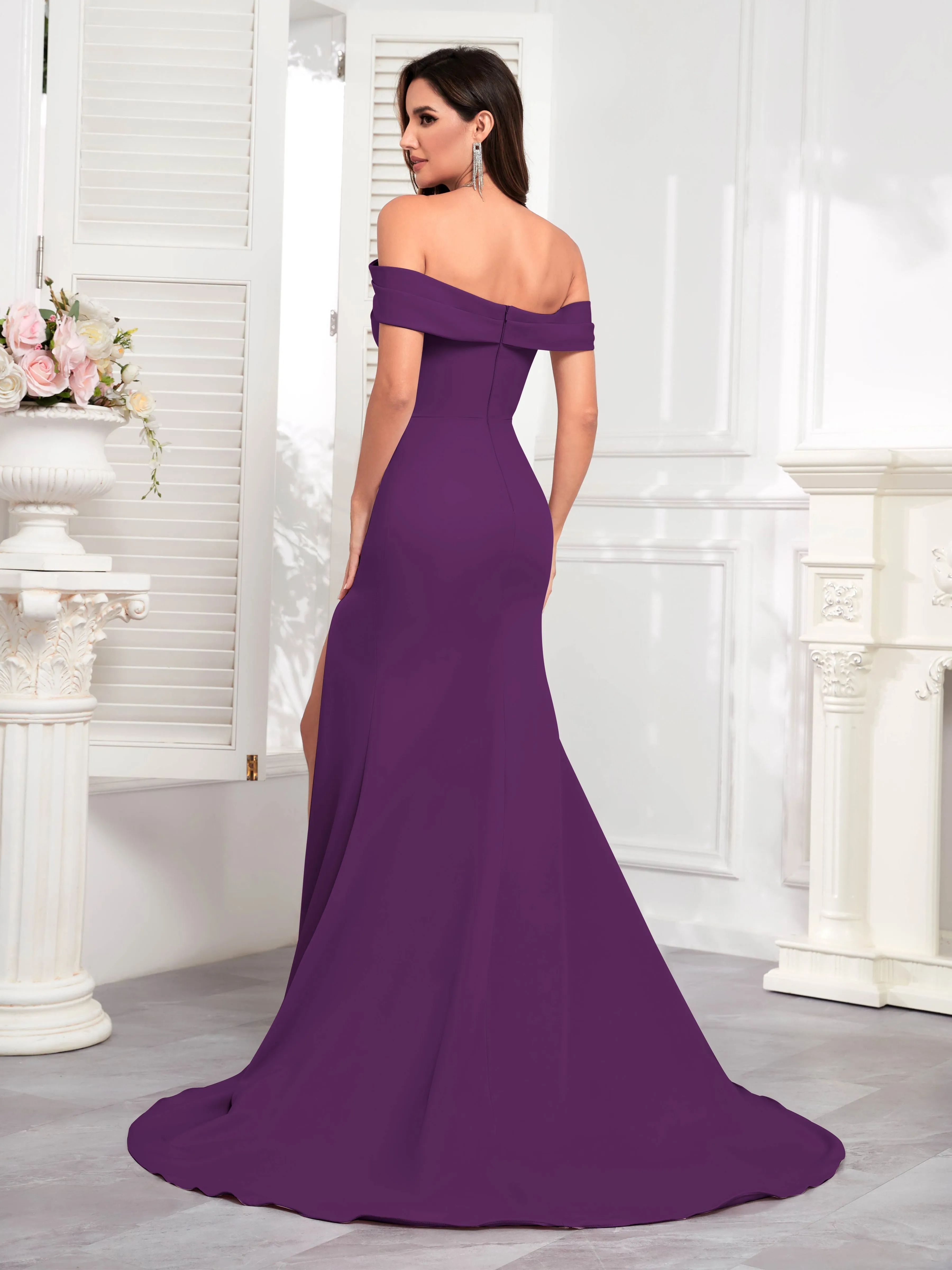 Alexandria Graceful Off the Shoulder Trumpet Train Occasion Dresses