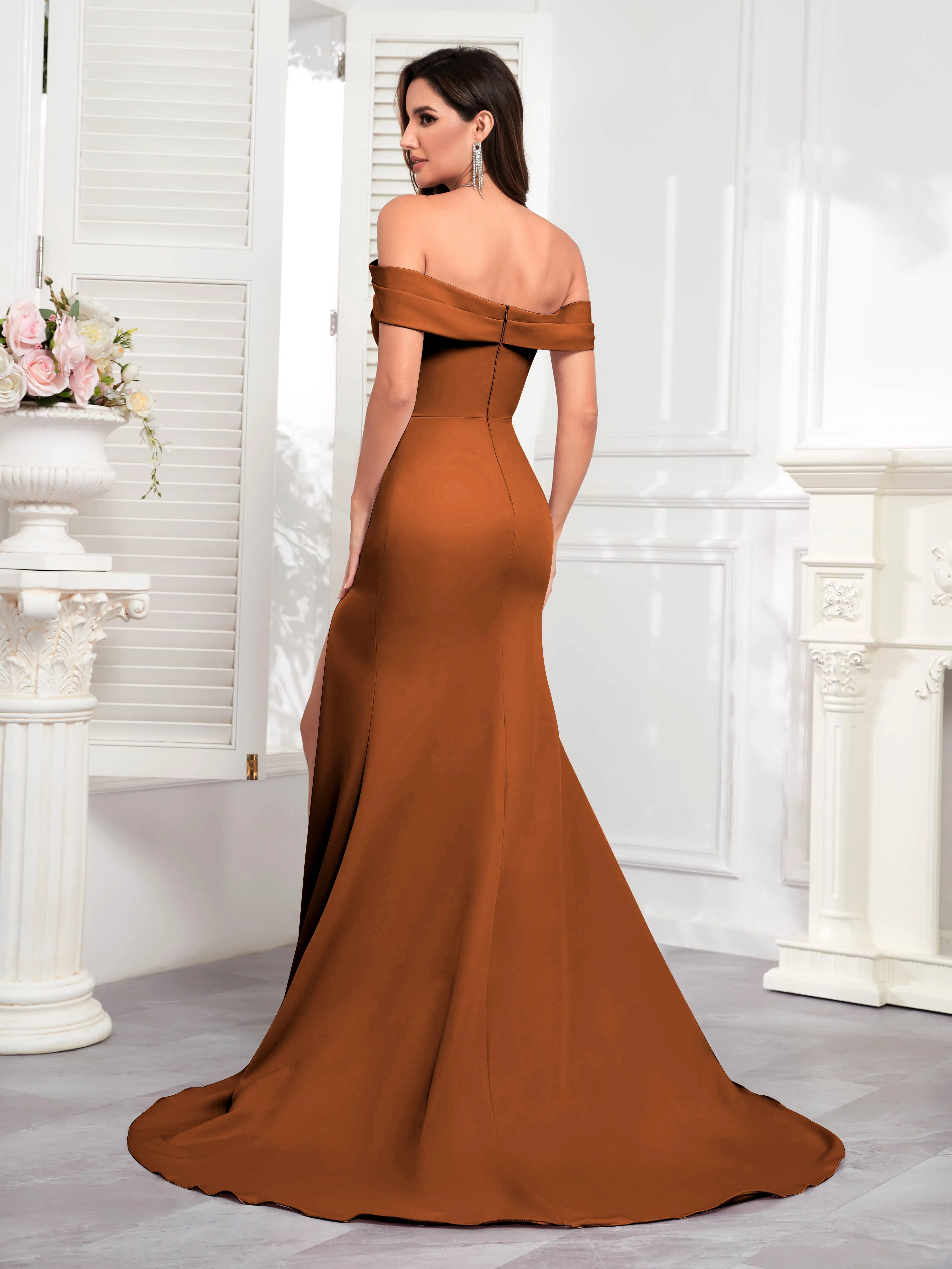 Alexandria Graceful Off the Shoulder Trumpet Train Occasion Dresses