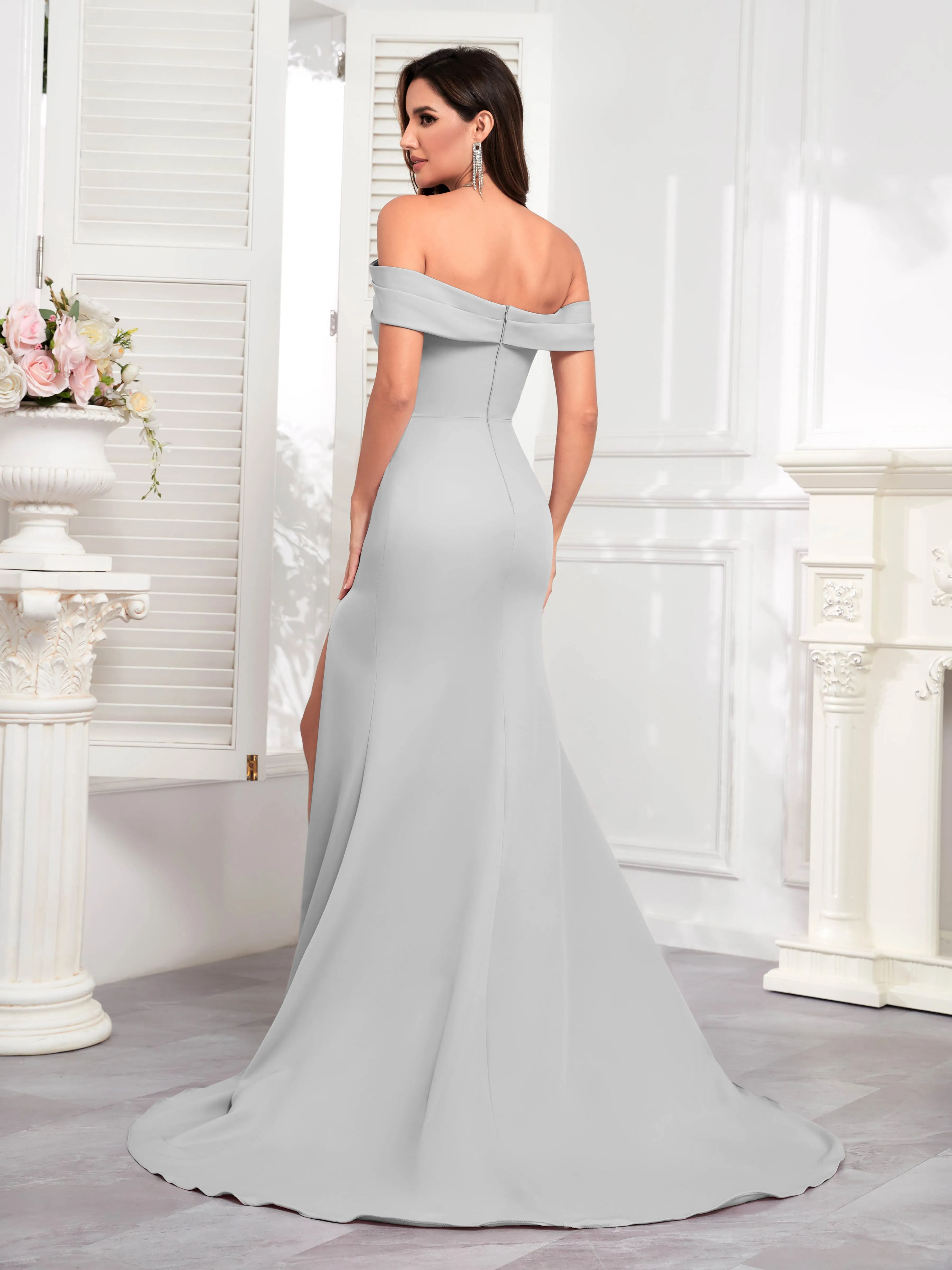 Alexandria Graceful Off the Shoulder Trumpet Train Occasion Dresses