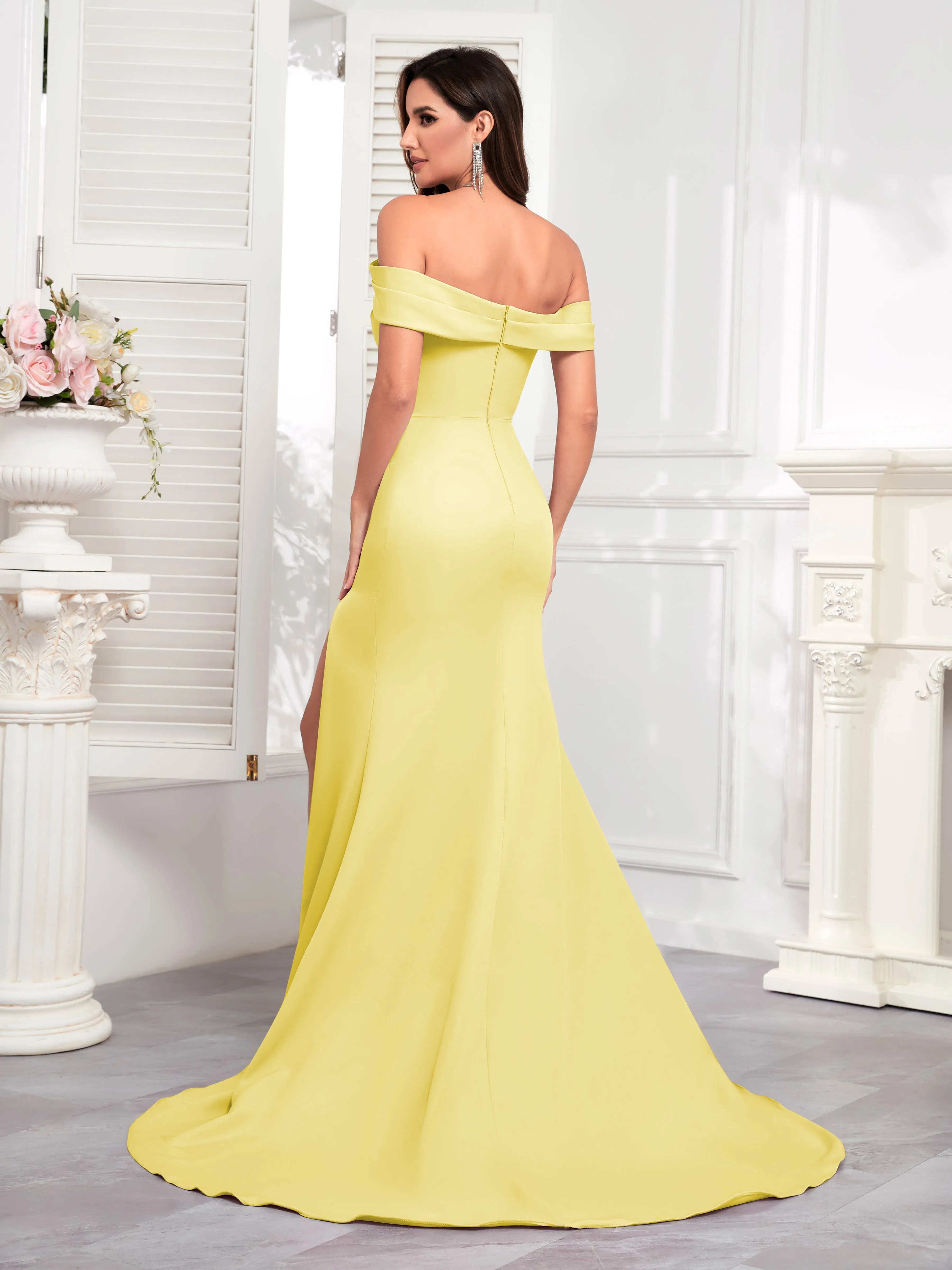 Alexandria Graceful Off the Shoulder Trumpet Train Occasion Dresses