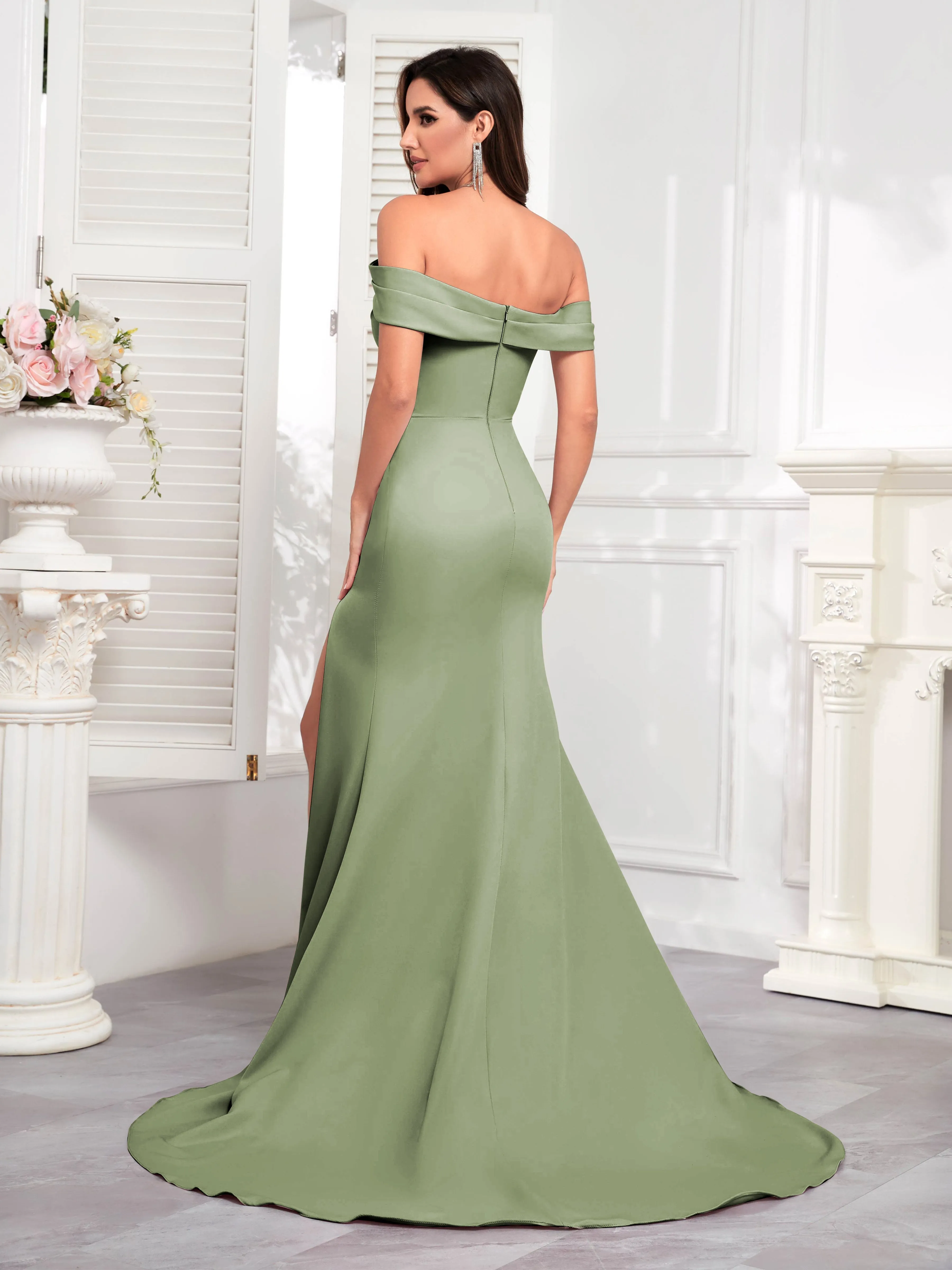 Alexandria Graceful Off the Shoulder Trumpet Train Occasion Dresses