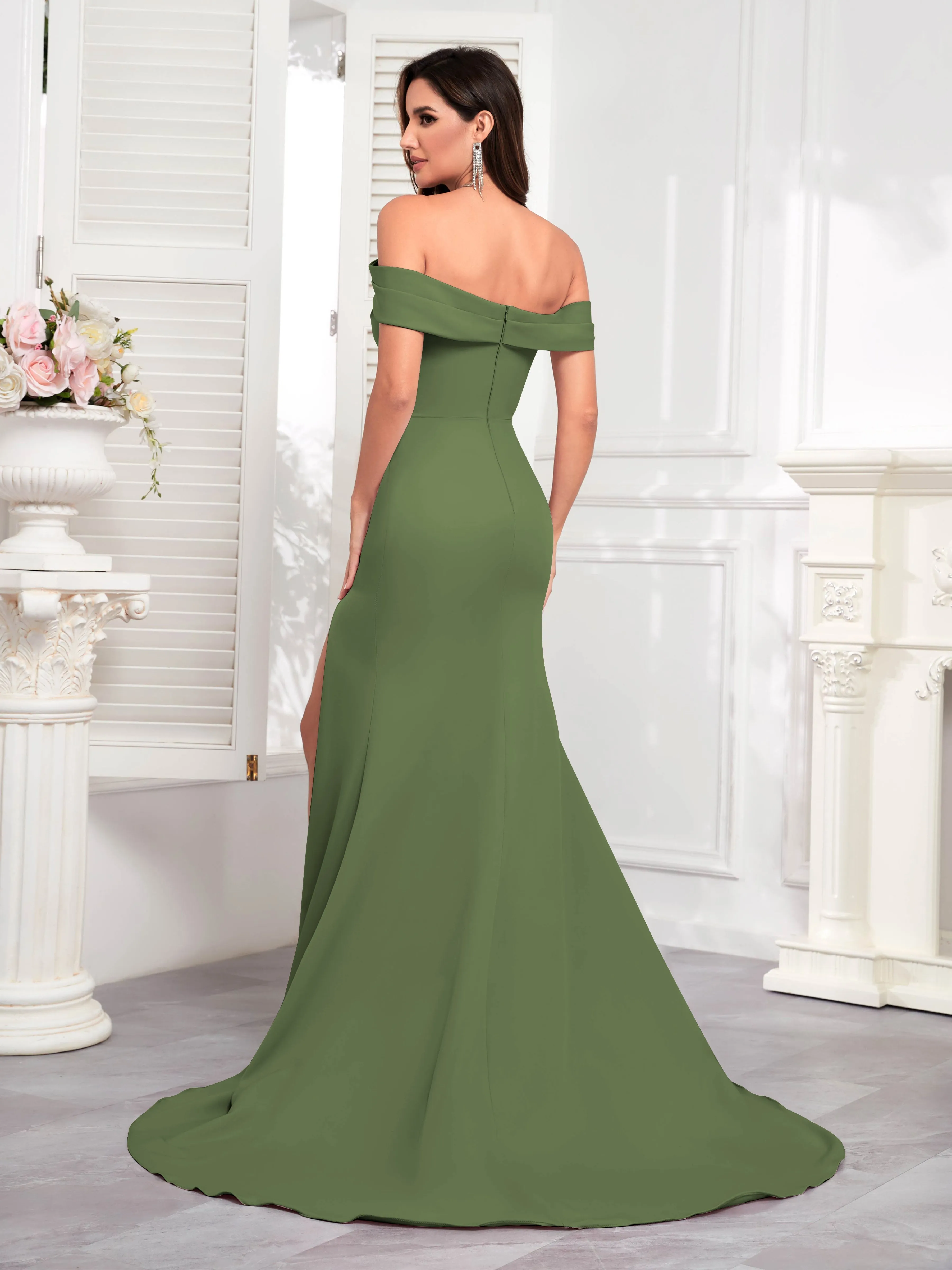 Alexandria Graceful Off the Shoulder Trumpet Train Occasion Dresses