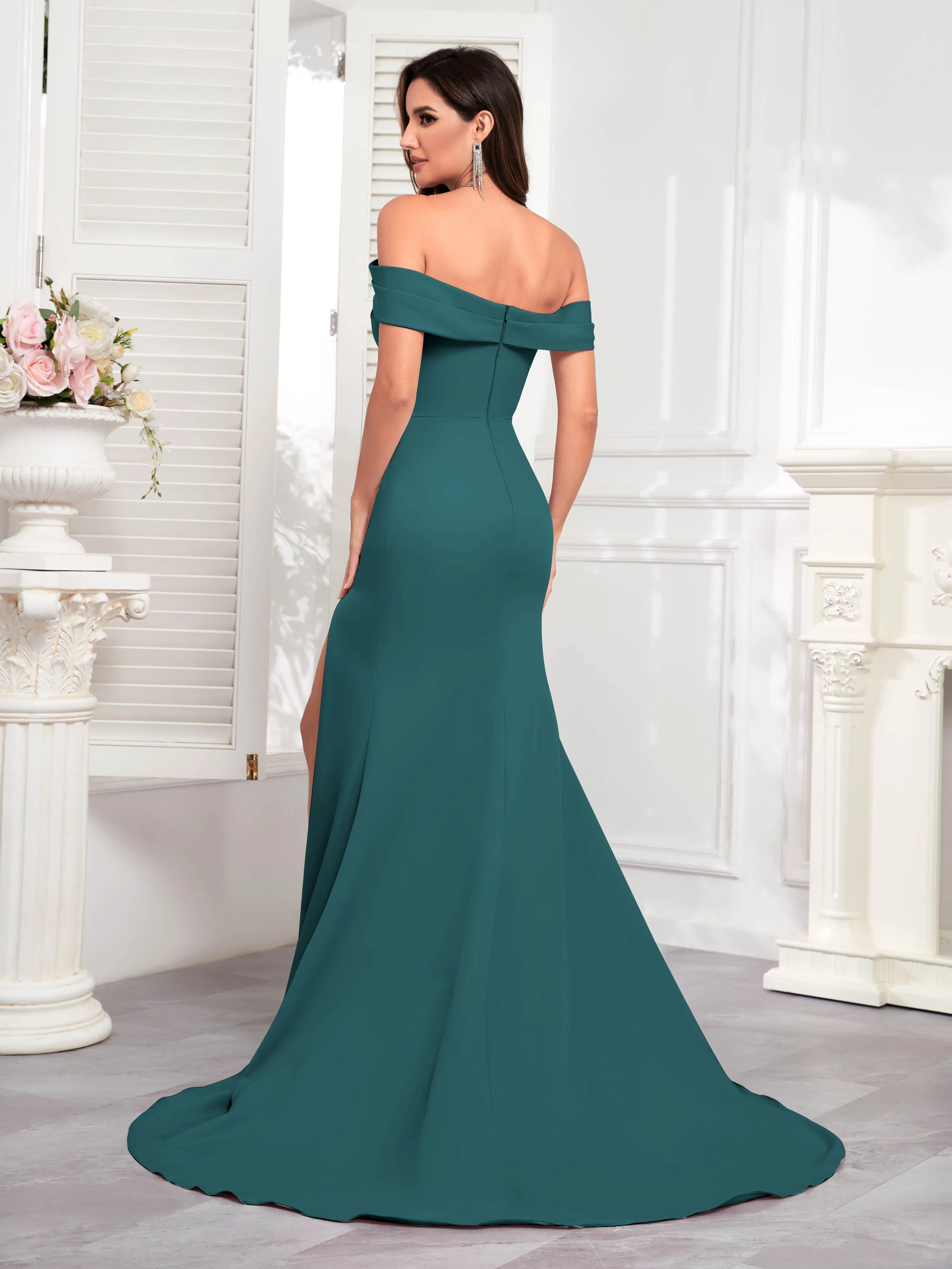 Alexandria Graceful Off the Shoulder Trumpet Train Occasion Dresses