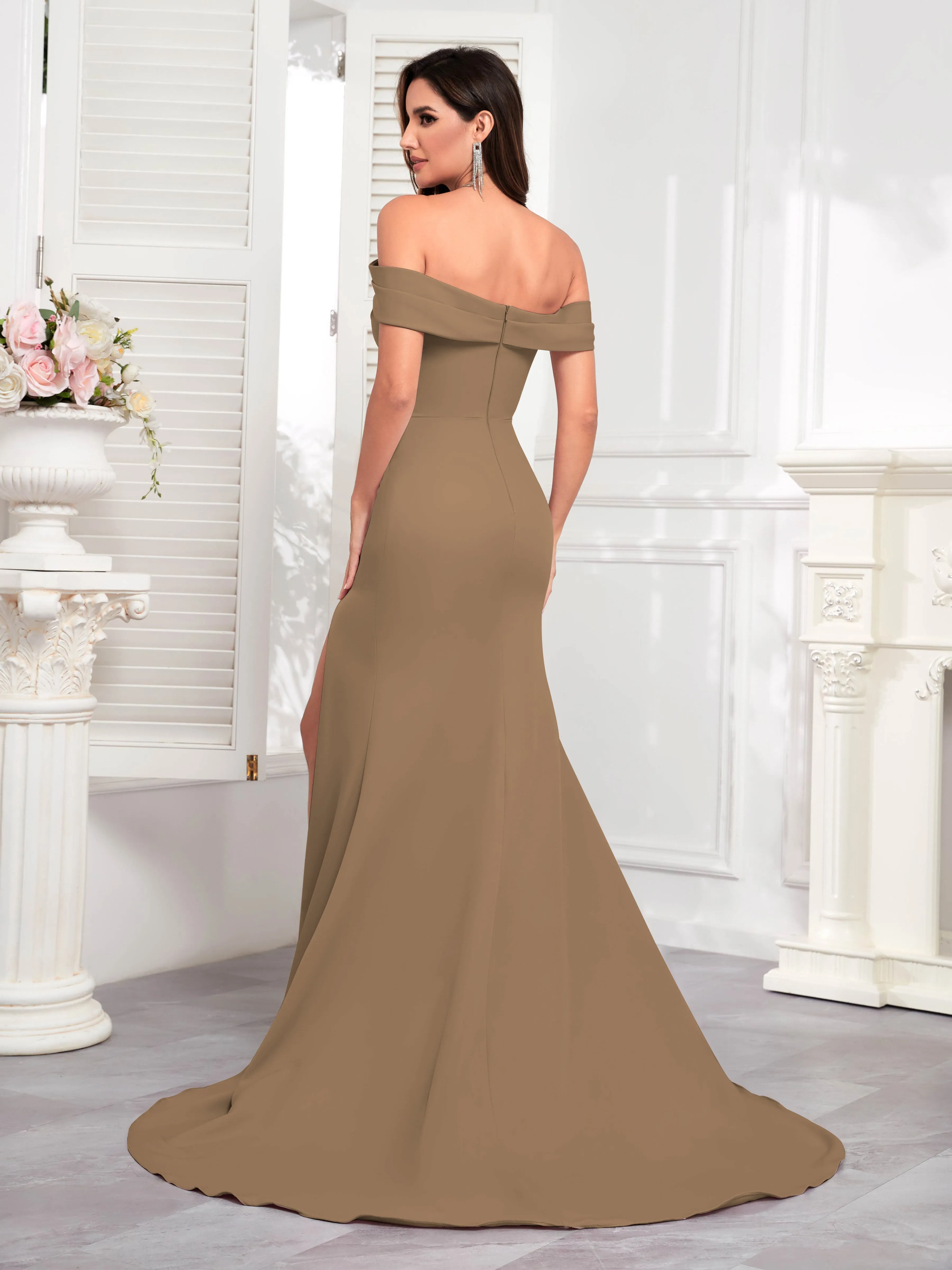 Alexandria Graceful Off the Shoulder Trumpet Train Occasion Dresses