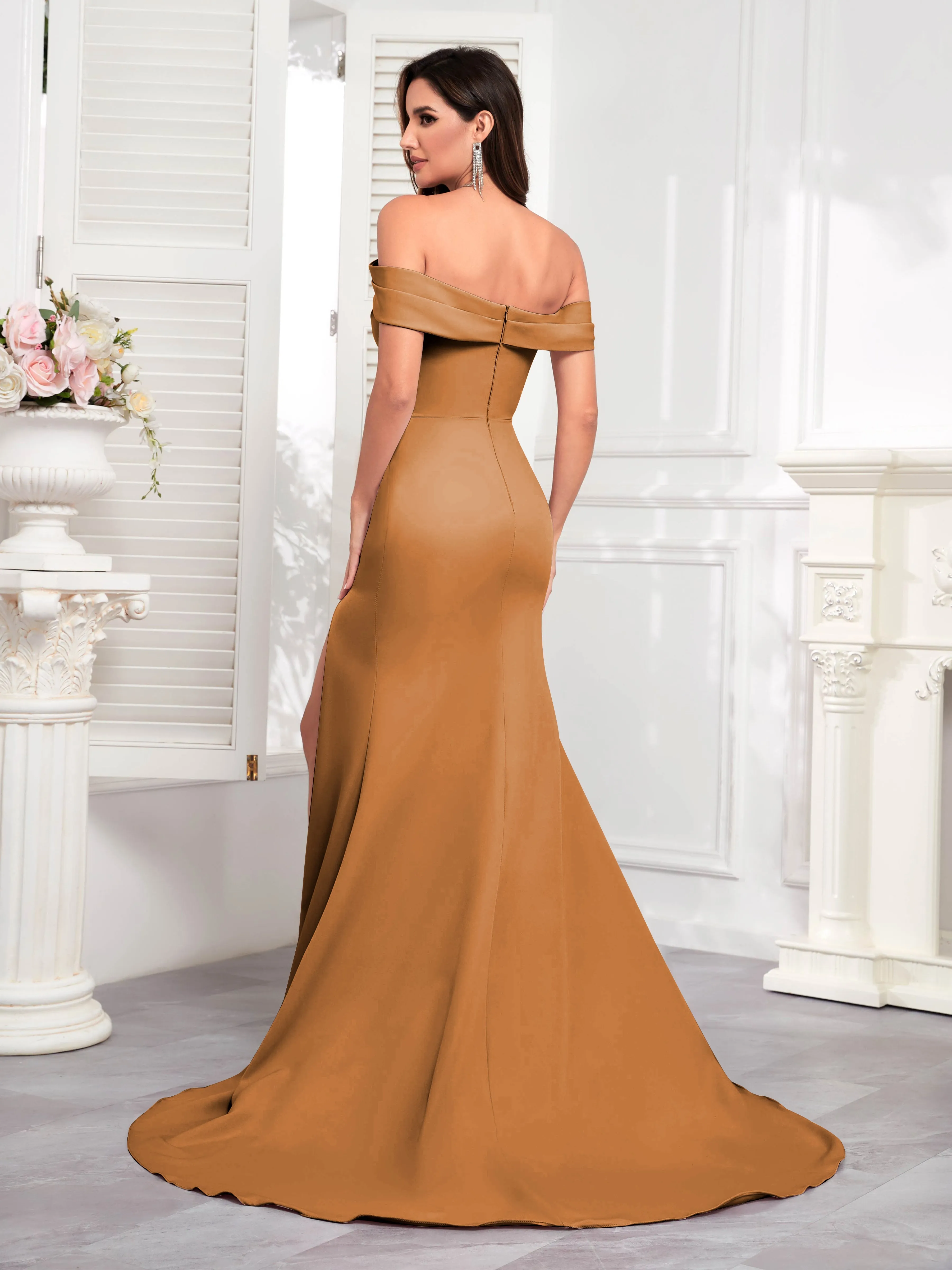 Alexandria Graceful Off the Shoulder Trumpet Train Occasion Dresses