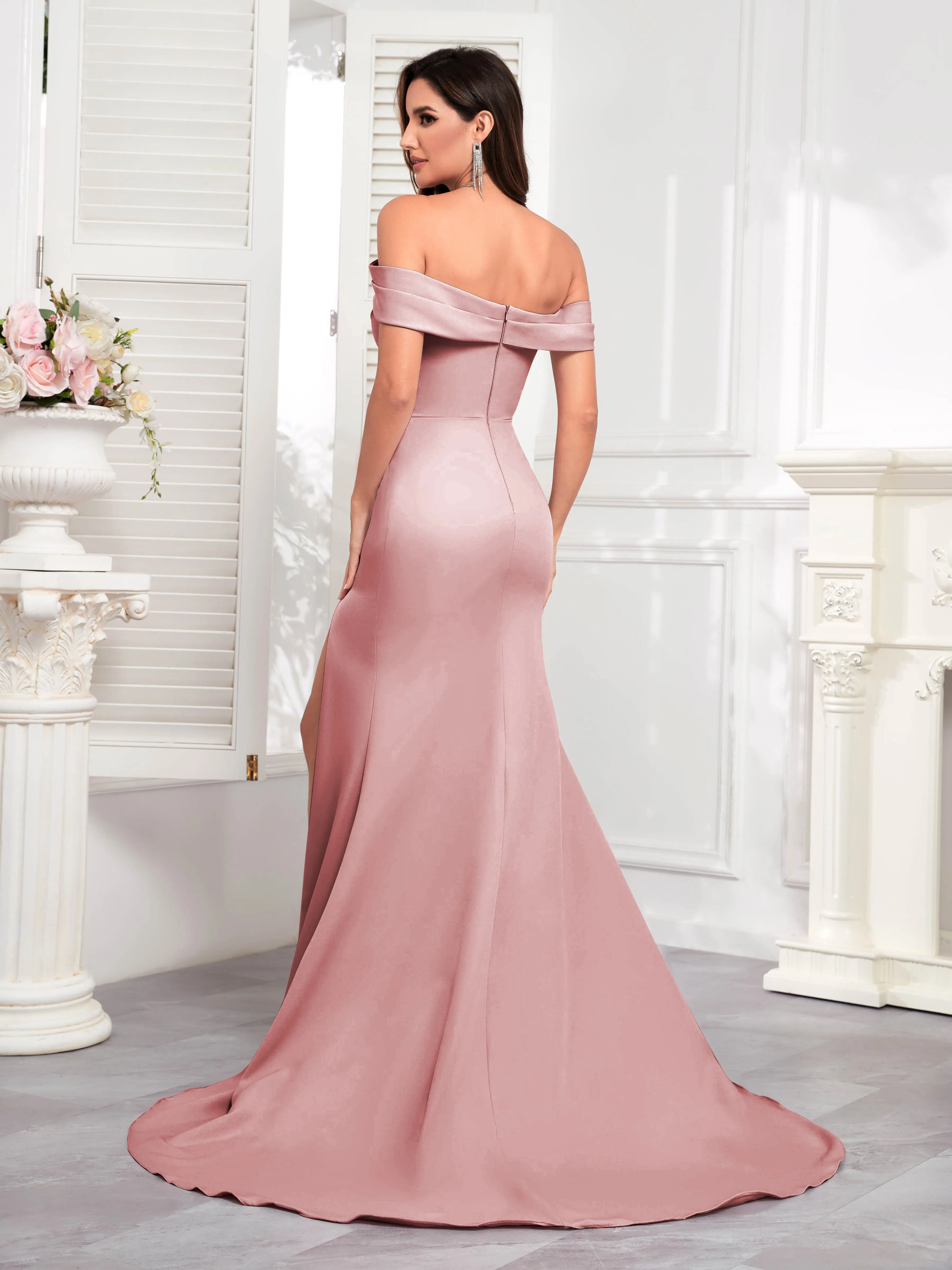 Alexandria Graceful Off the Shoulder Trumpet Train Occasion Dresses