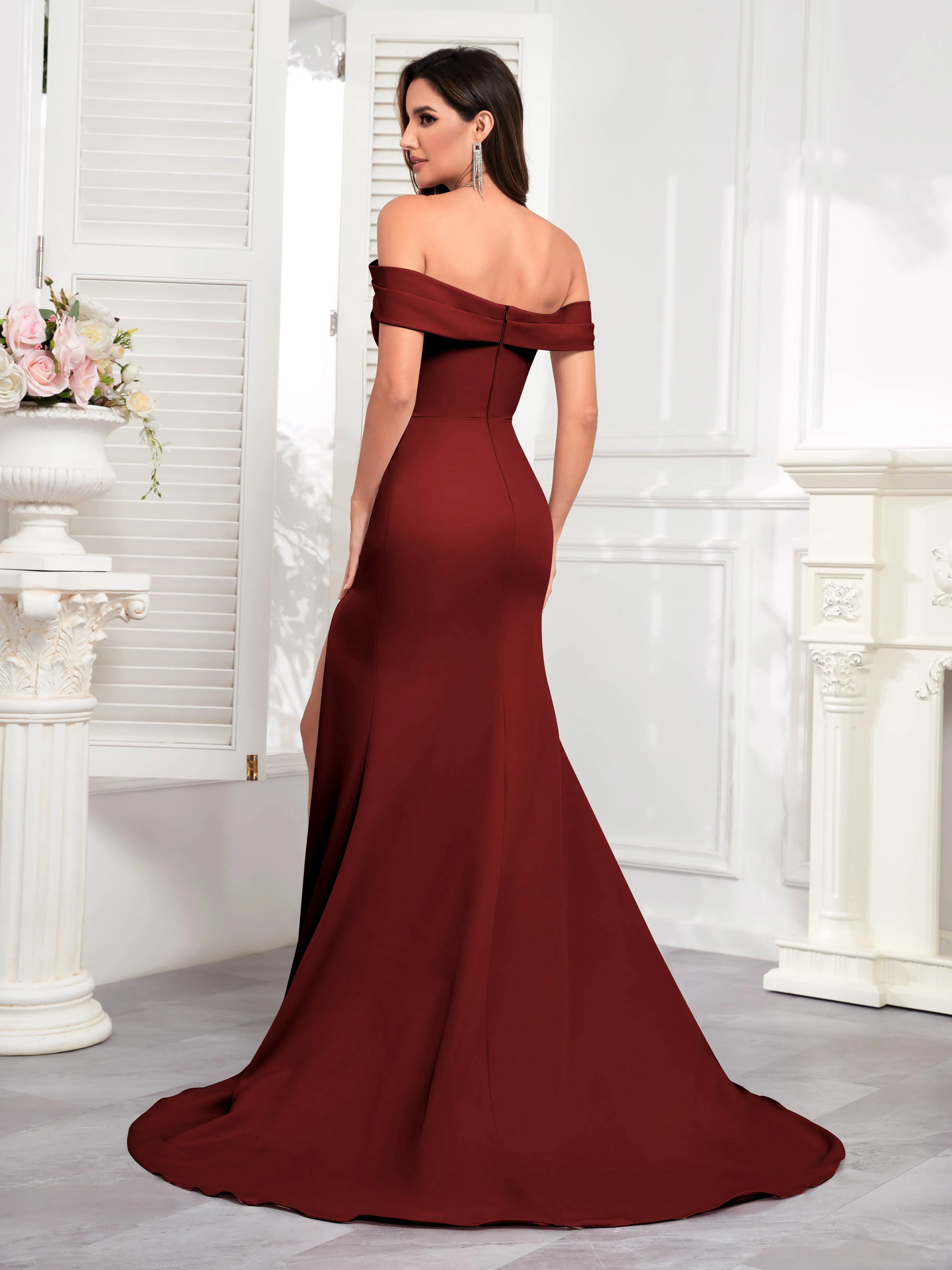 Alexandria Graceful Off the Shoulder Trumpet Train Occasion Dresses