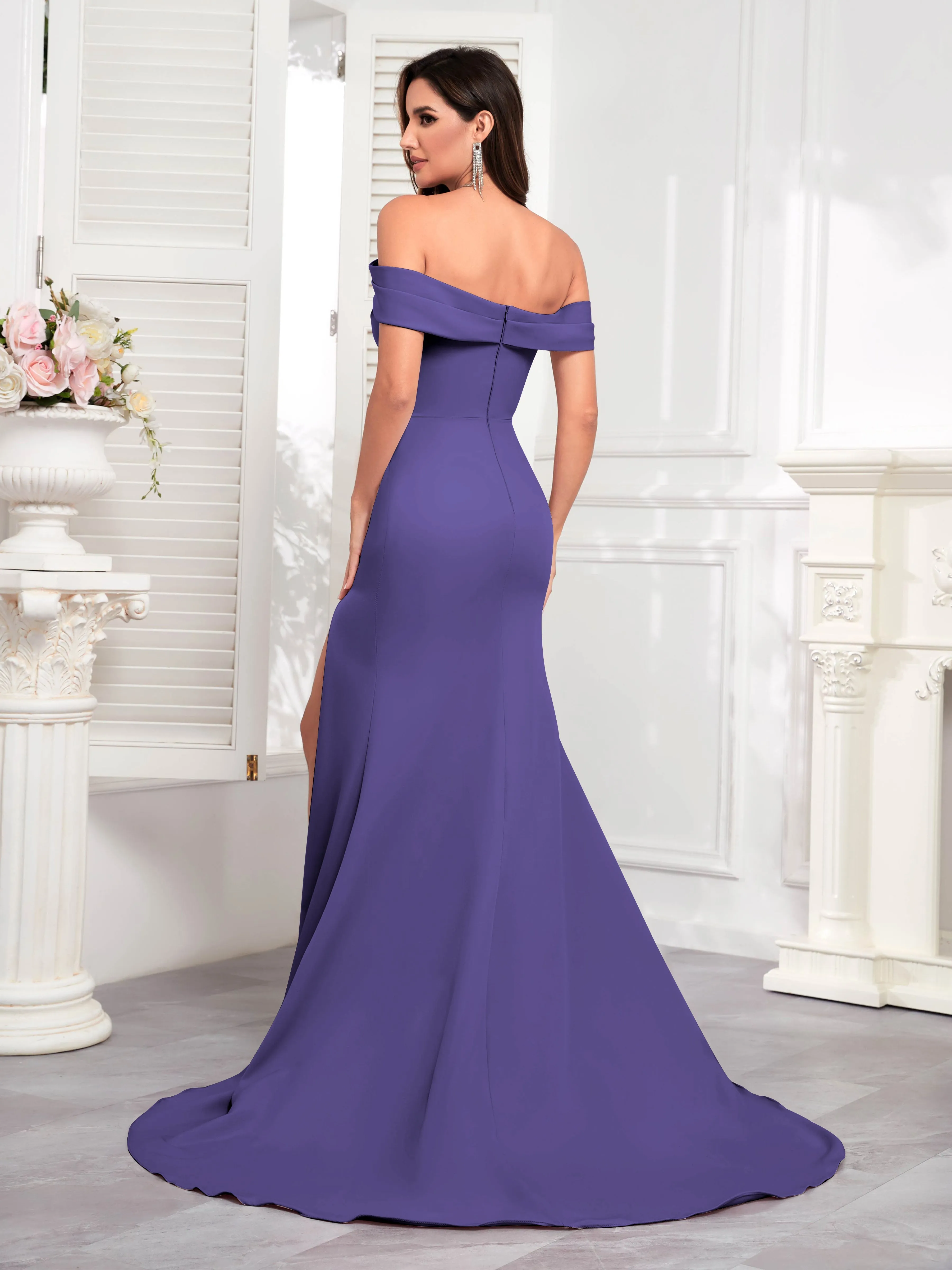 Alexandria Graceful Off the Shoulder Trumpet Train Occasion Dresses