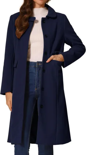 Allegra K Winter Trench Coat for Women's Vintage Peter Pan Collar Single Breasted Long Overcoat Peacoat