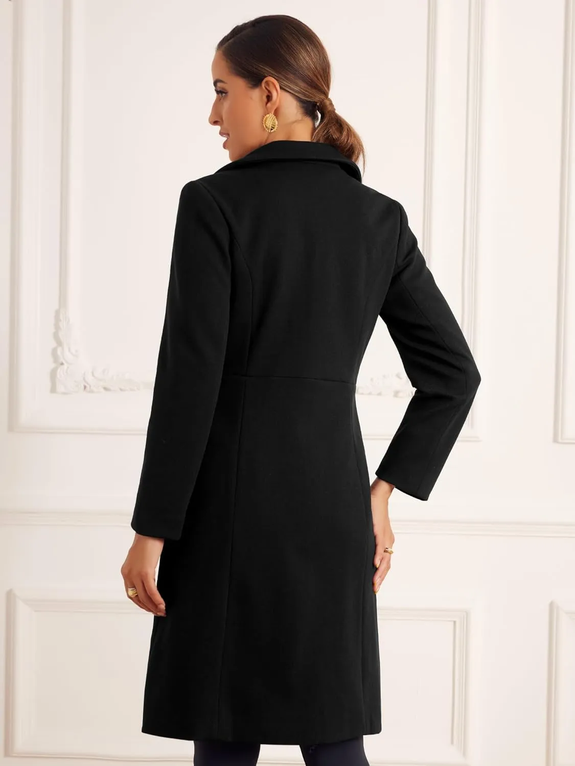 Allegra K Winter Trench Coat for Women's Vintage Peter Pan Collar Single Breasted Long Overcoat Peacoat