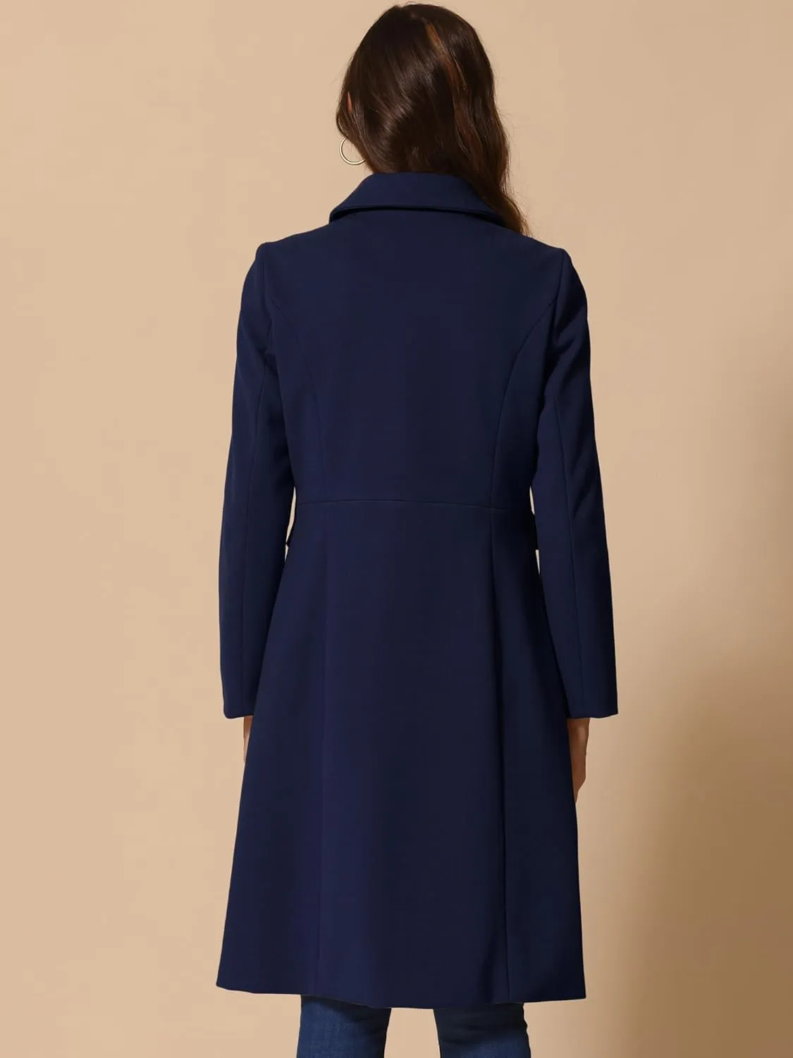 Allegra K Winter Trench Coat for Women's Vintage Peter Pan Collar Single Breasted Long Overcoat Peacoat