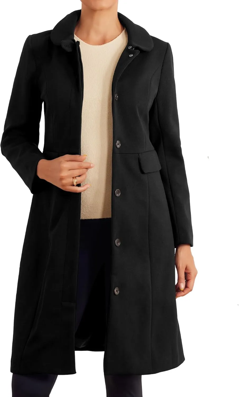 Allegra K Winter Trench Coat for Women's Vintage Peter Pan Collar Single Breasted Long Overcoat Peacoat