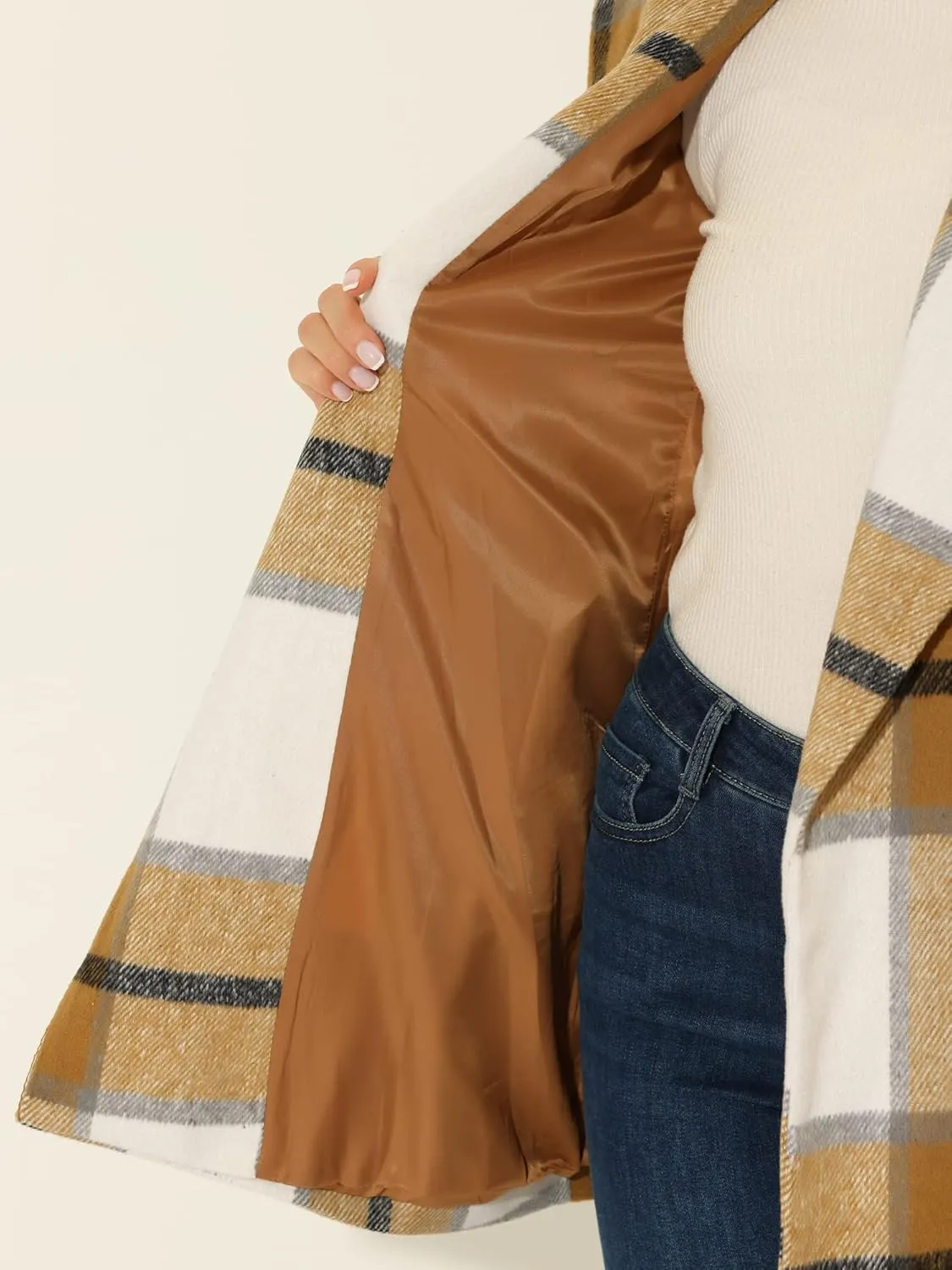 Allegra K Women's Plaid Belted Shawl Collar Tie Waist Wrap Overcoat Fall Winter Coat