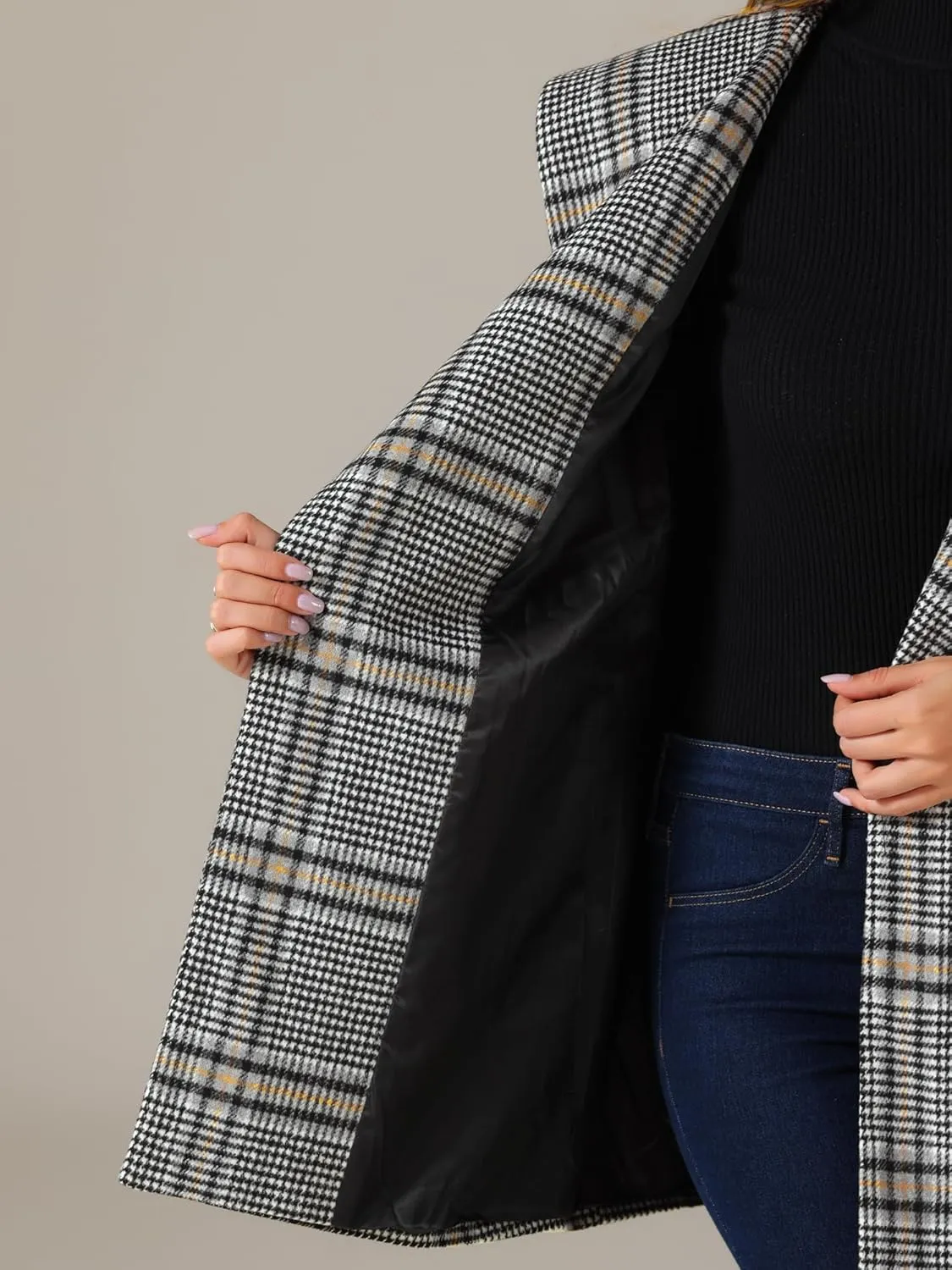 Allegra K Women's Plaid Belted Shawl Collar Tie Waist Wrap Overcoat Fall Winter Coat