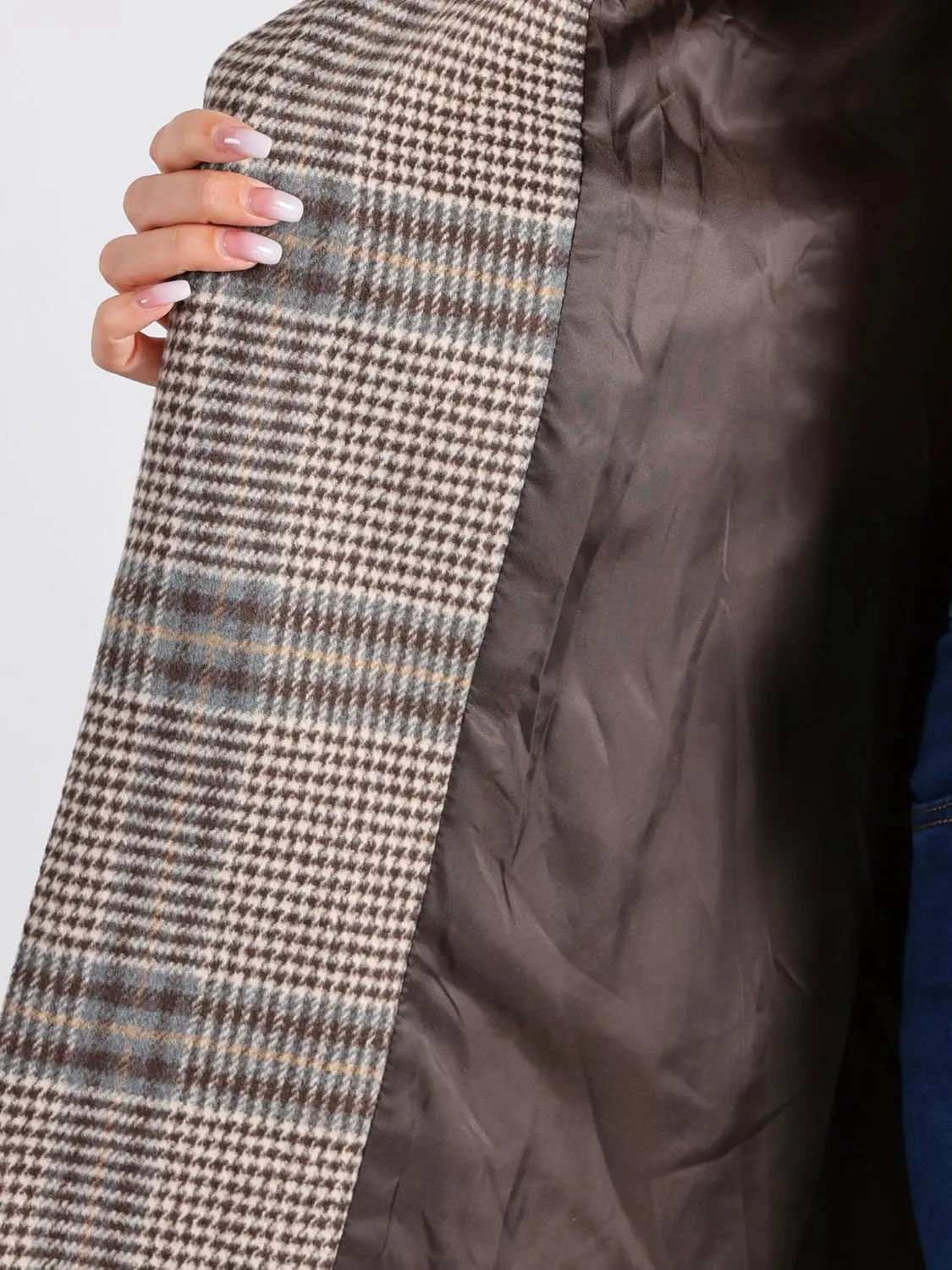 Allegra K Women's Plaid Belted Shawl Collar Tie Waist Wrap Overcoat Fall Winter Coat
