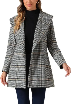 Allegra K Women's Plaid Belted Shawl Collar Tie Waist Wrap Overcoat Fall Winter Coat